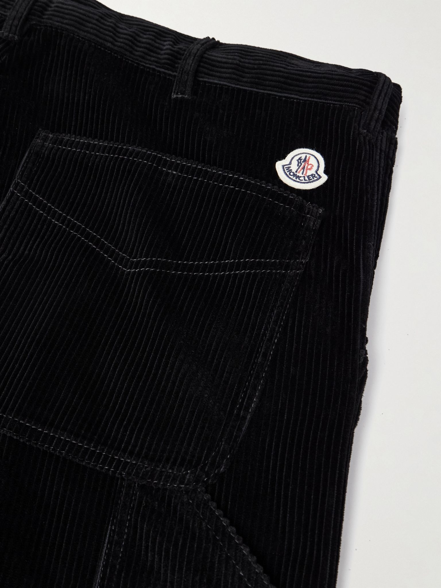 Straight-Leg Logo-Appliquéd Panelled Cotton-Corduroy Trousers Black - 5