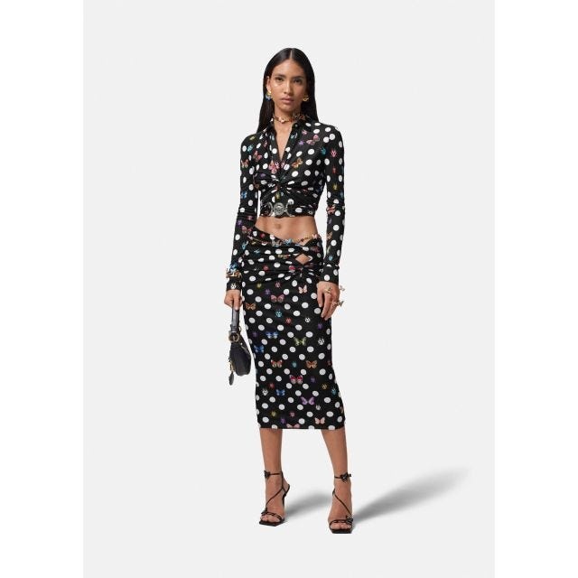 VERSACE x Dua Lipa Butterflies-print midi skirt | REVERSIBLE