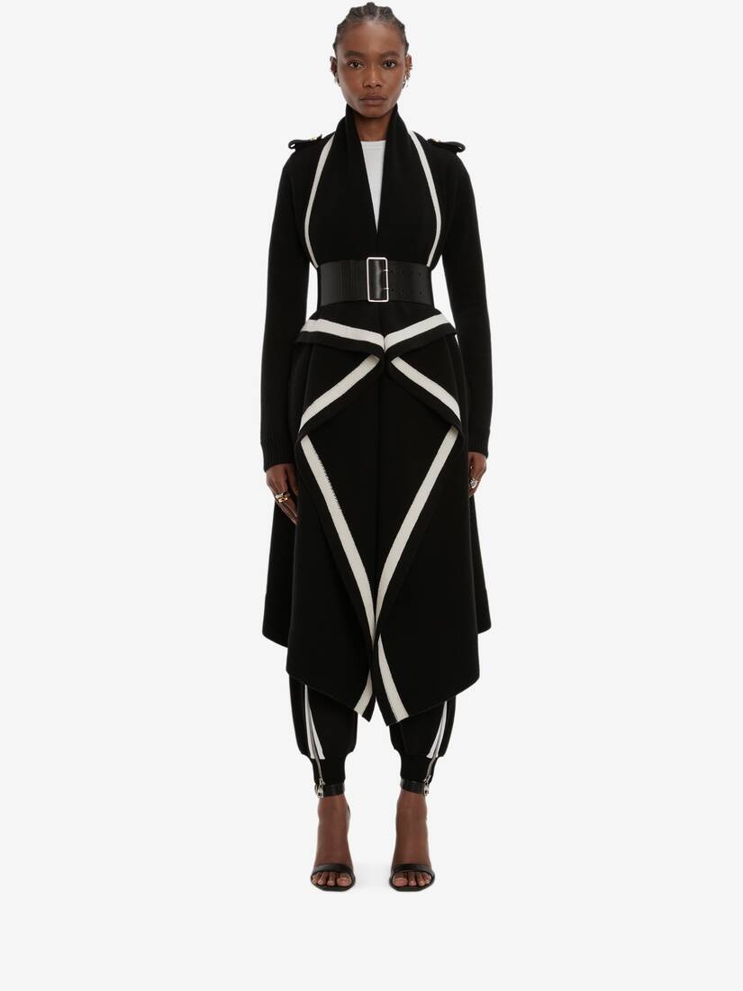 Military Knit Coat in Black/ivory - 2