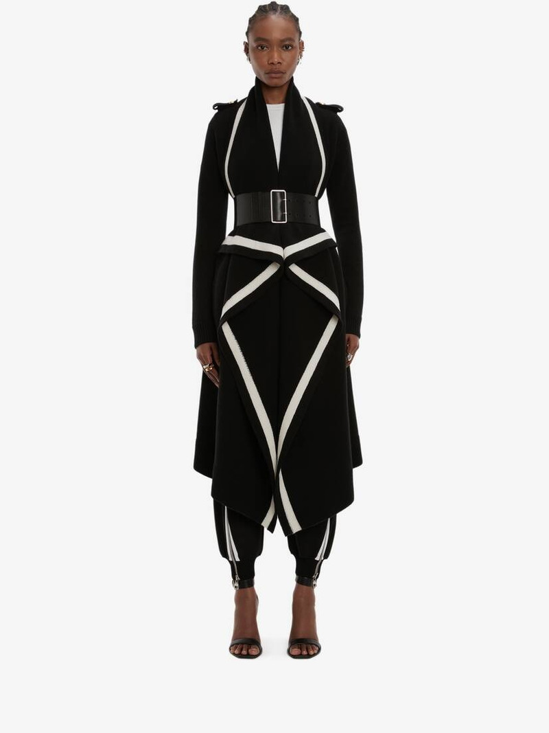 Alexander McQueen Military Knit Coat in Black/ivory outlook
