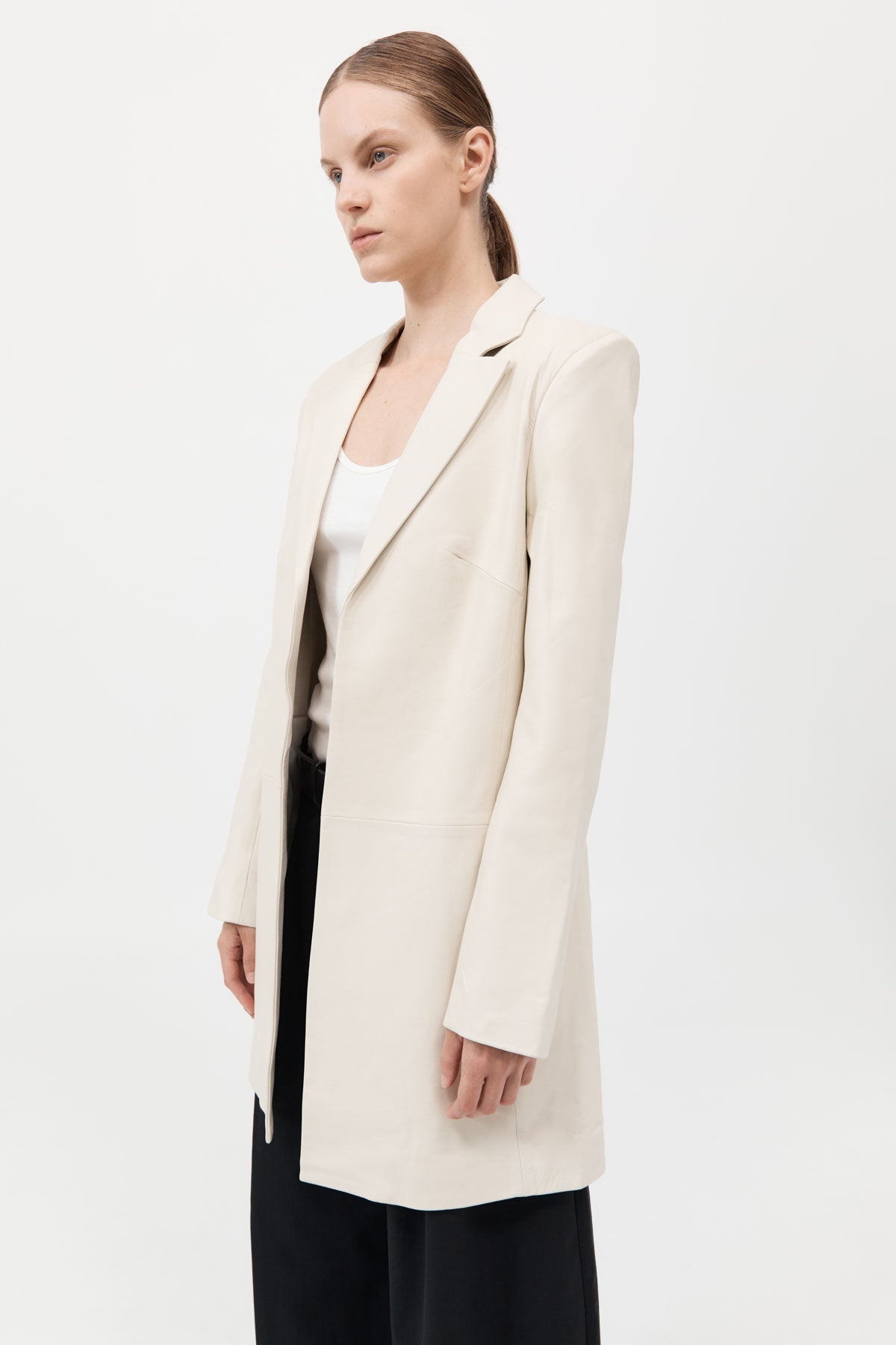 Leather Longline Jacket - Tofu - 4