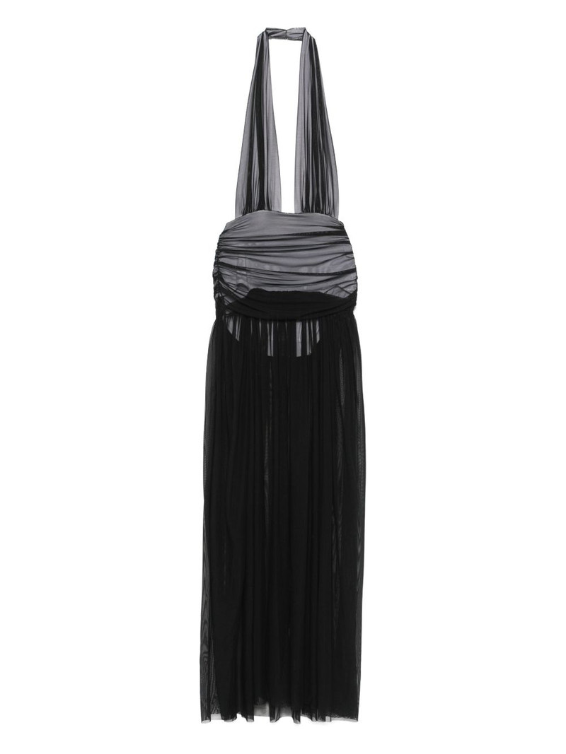 halterneck shirred maxi dress 1