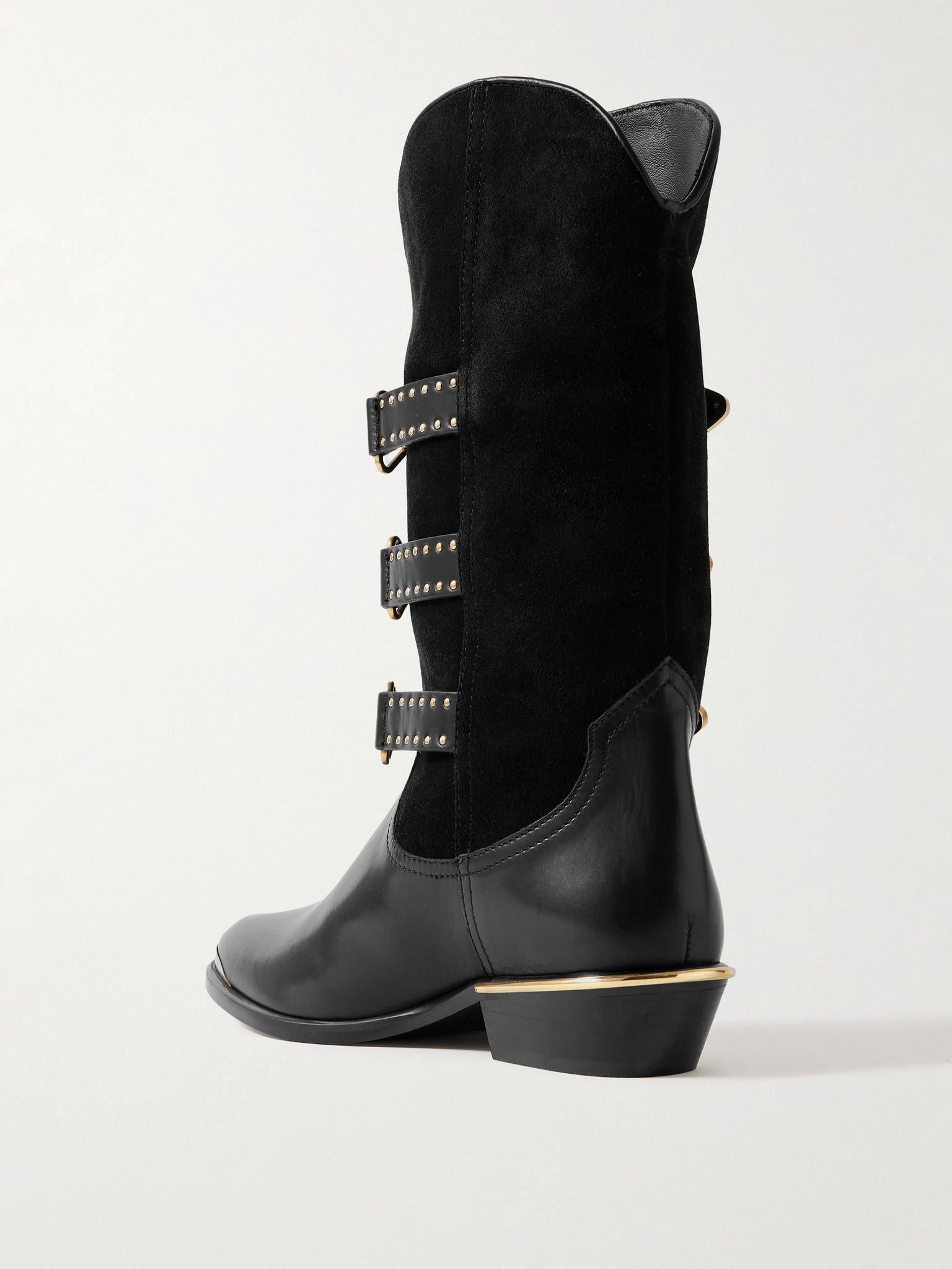 Mexia studded leather and suede knee boots Black - 3