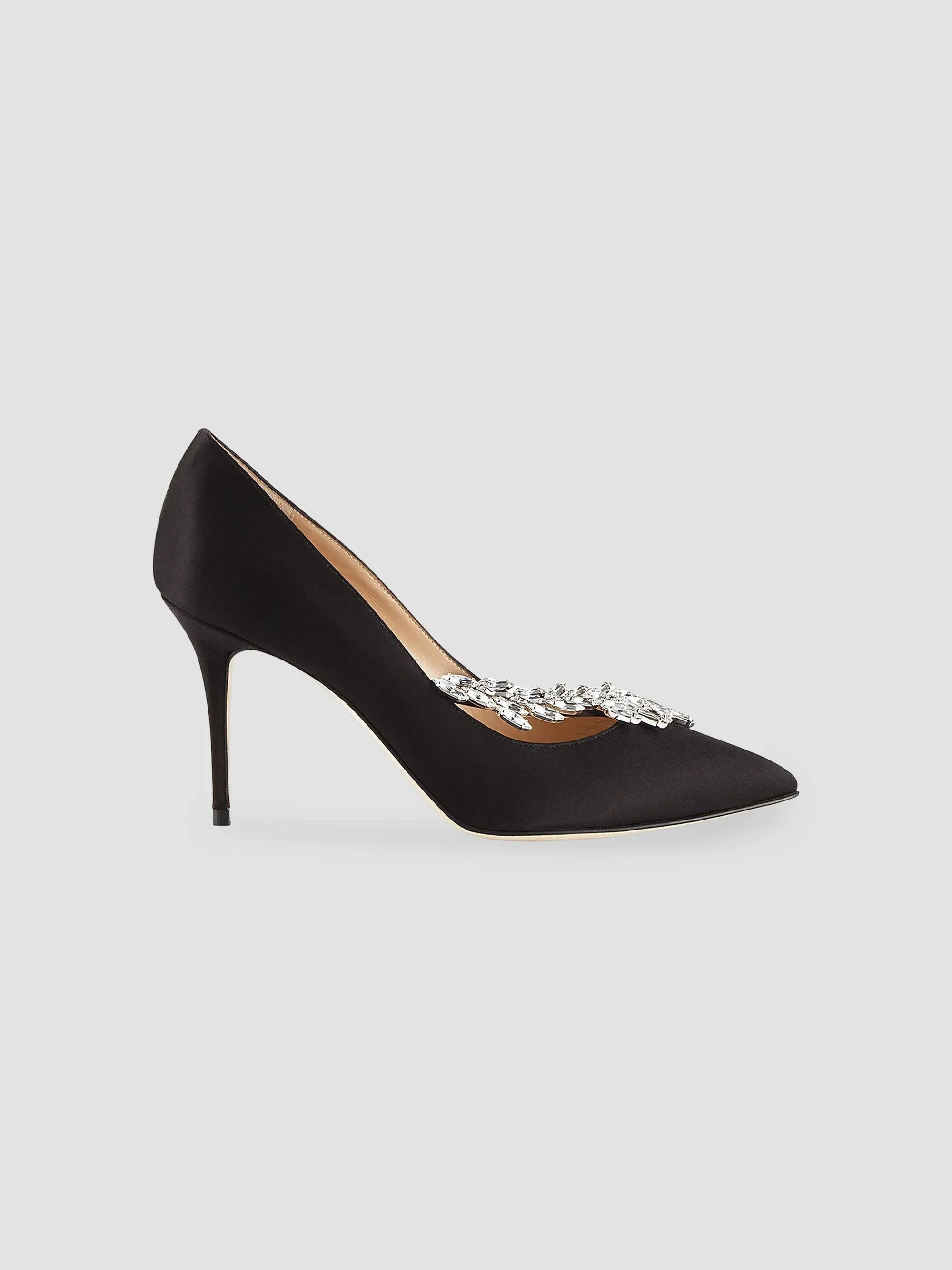 Women's Nadira 90MM Crystal-Embellished Satin Pumps - Black - 1