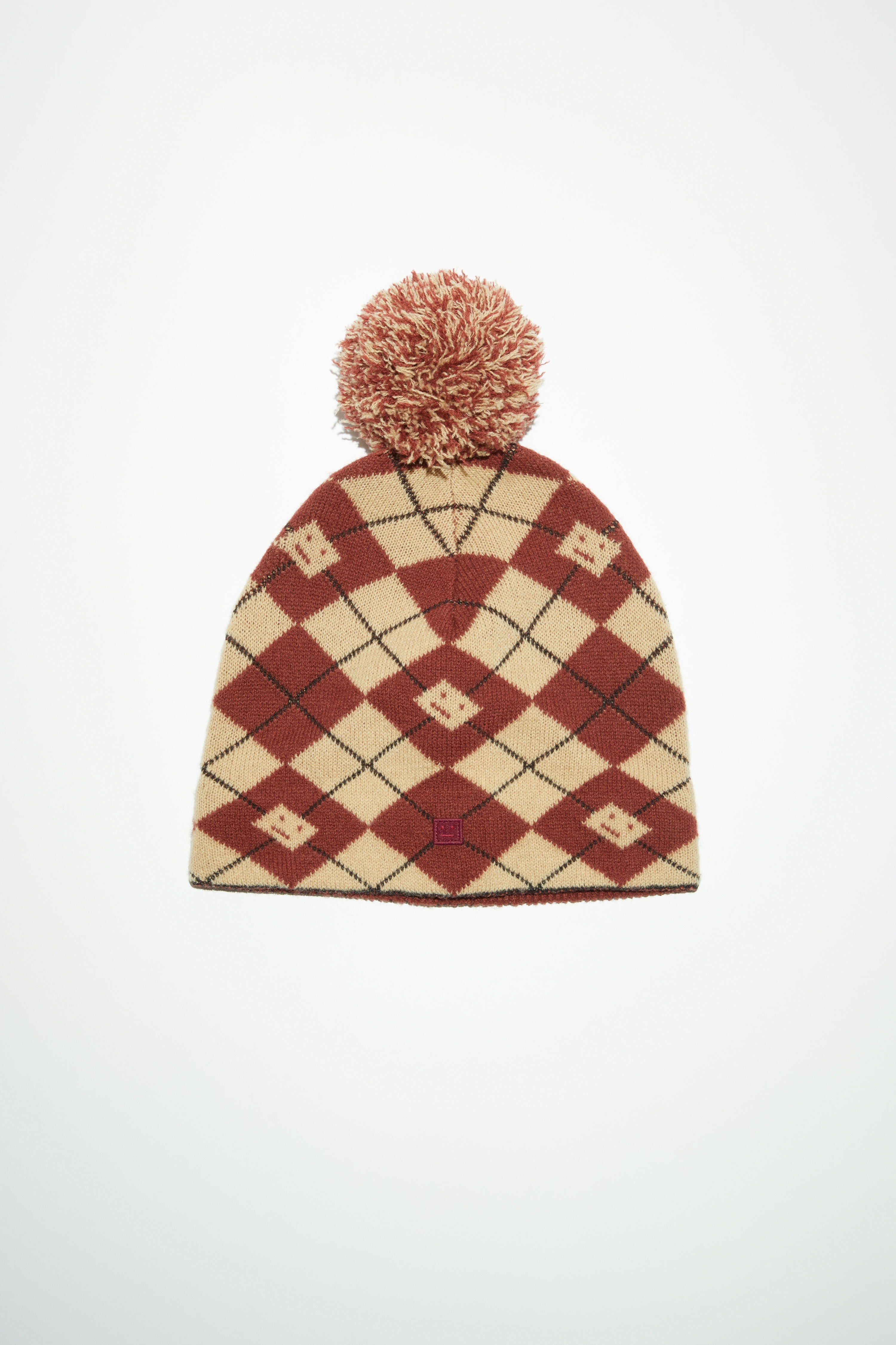 Argyle jacquard beanie - Biscuit beige/deep red - 1