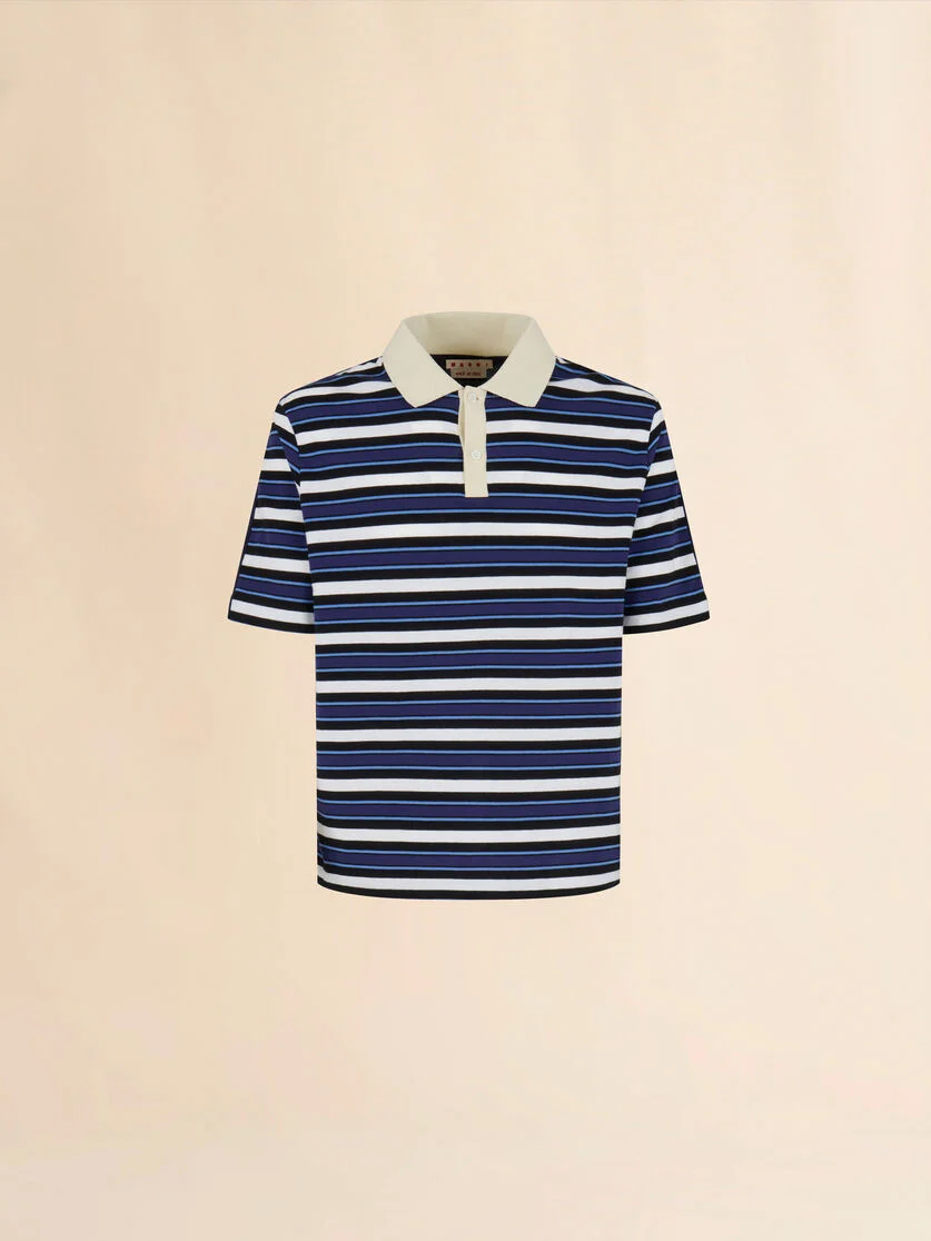 BLUE ORGANIC COTTON POLO SHIRT WITH STRIPED FRONT - 1