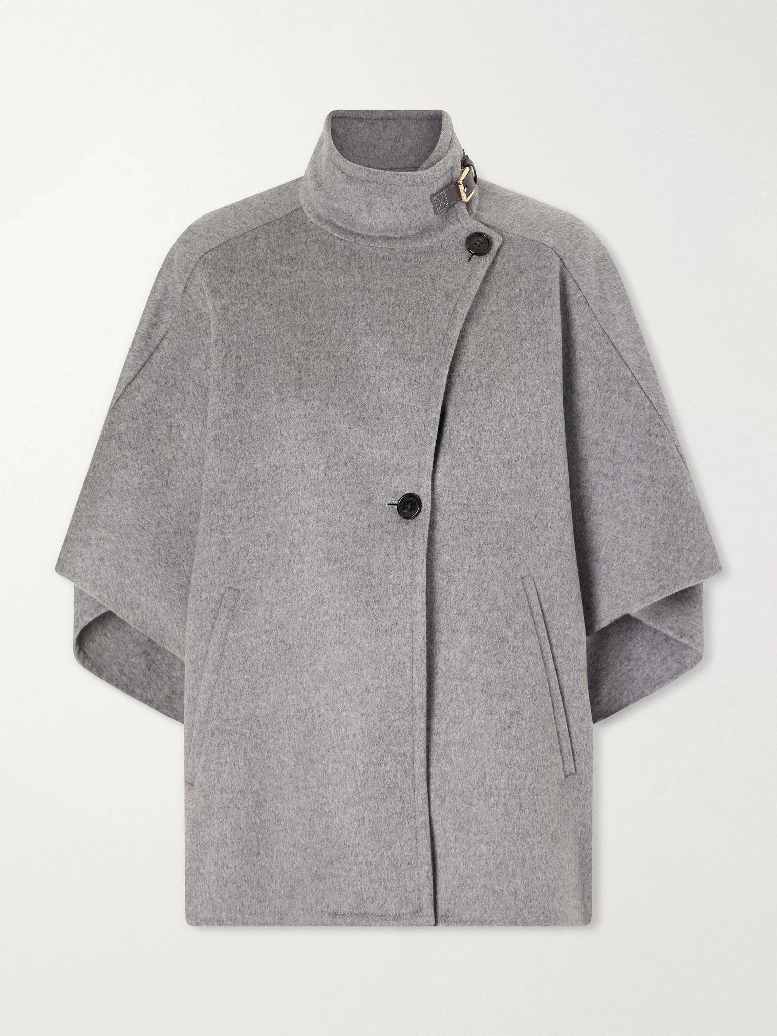 Derrik buckled leather-trimmed cashmere cape Light gray - 1