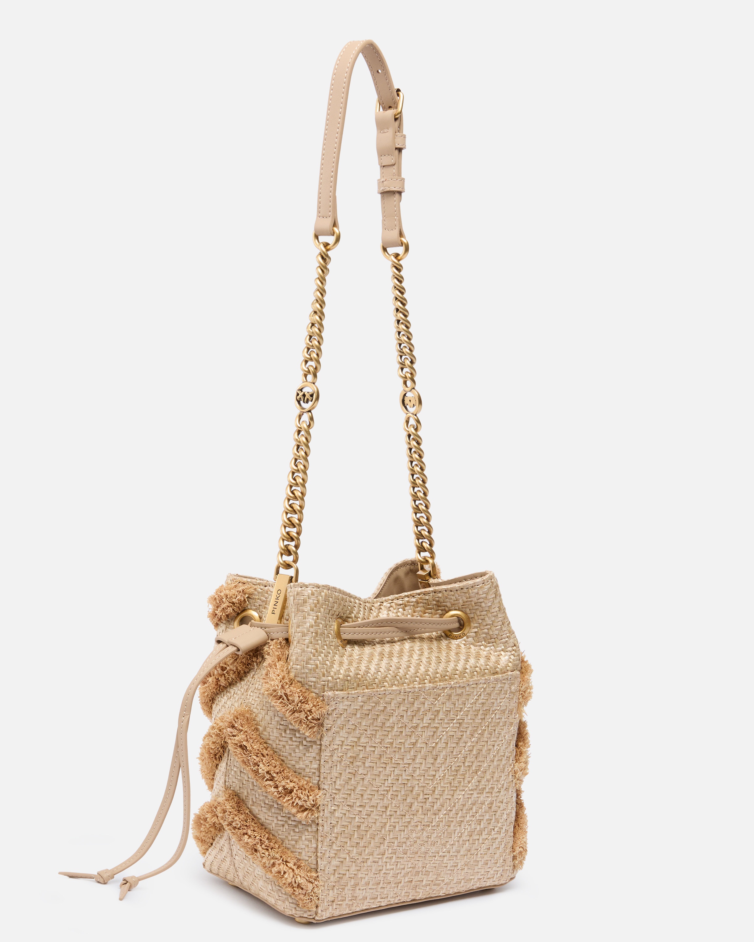 SMALL CROSSBODY BUCKET BAG IN RAFFIA WITH FRINGE - 2