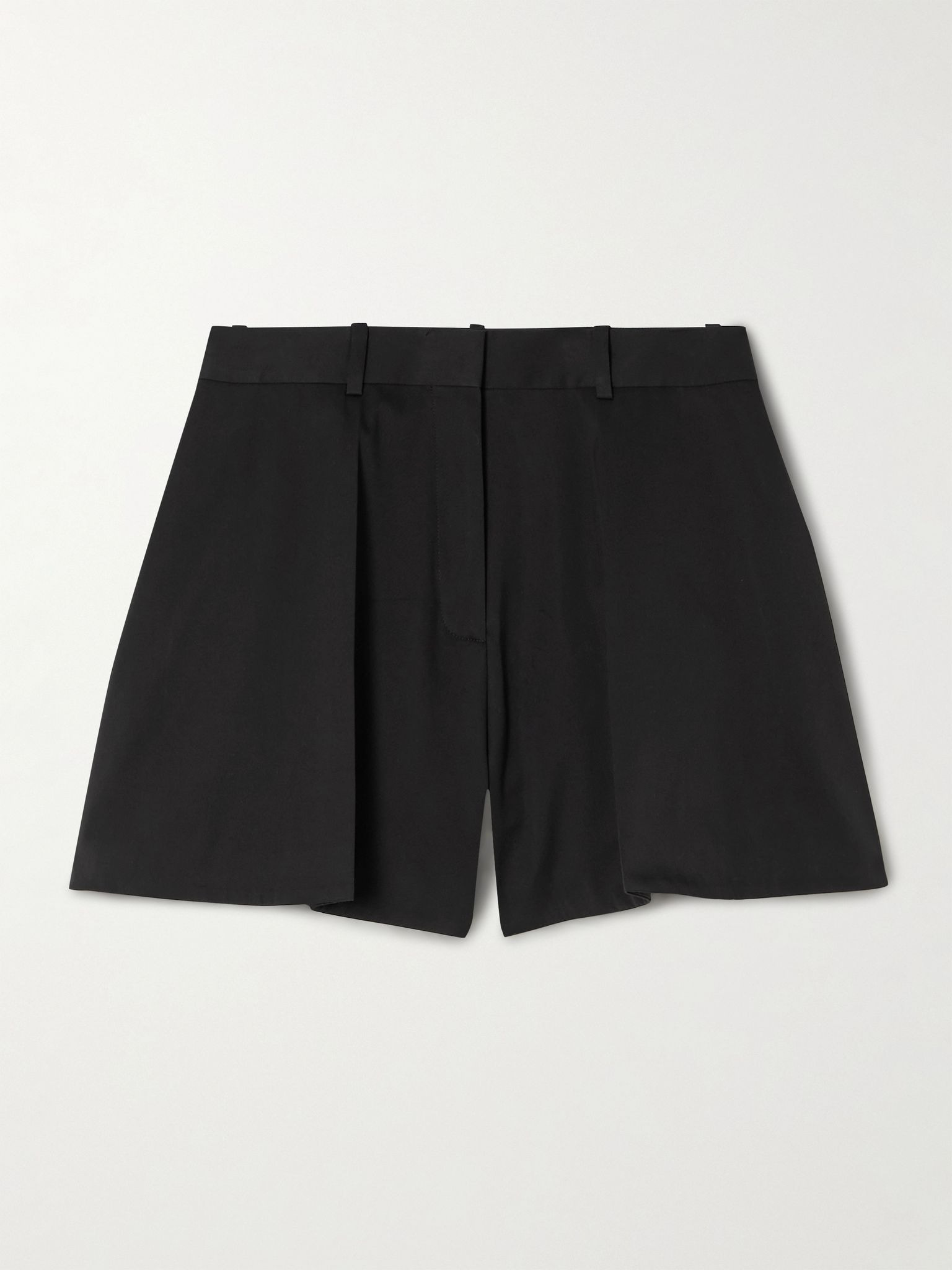 Pleated cotton and silk-blend sateen shorts Black - 1