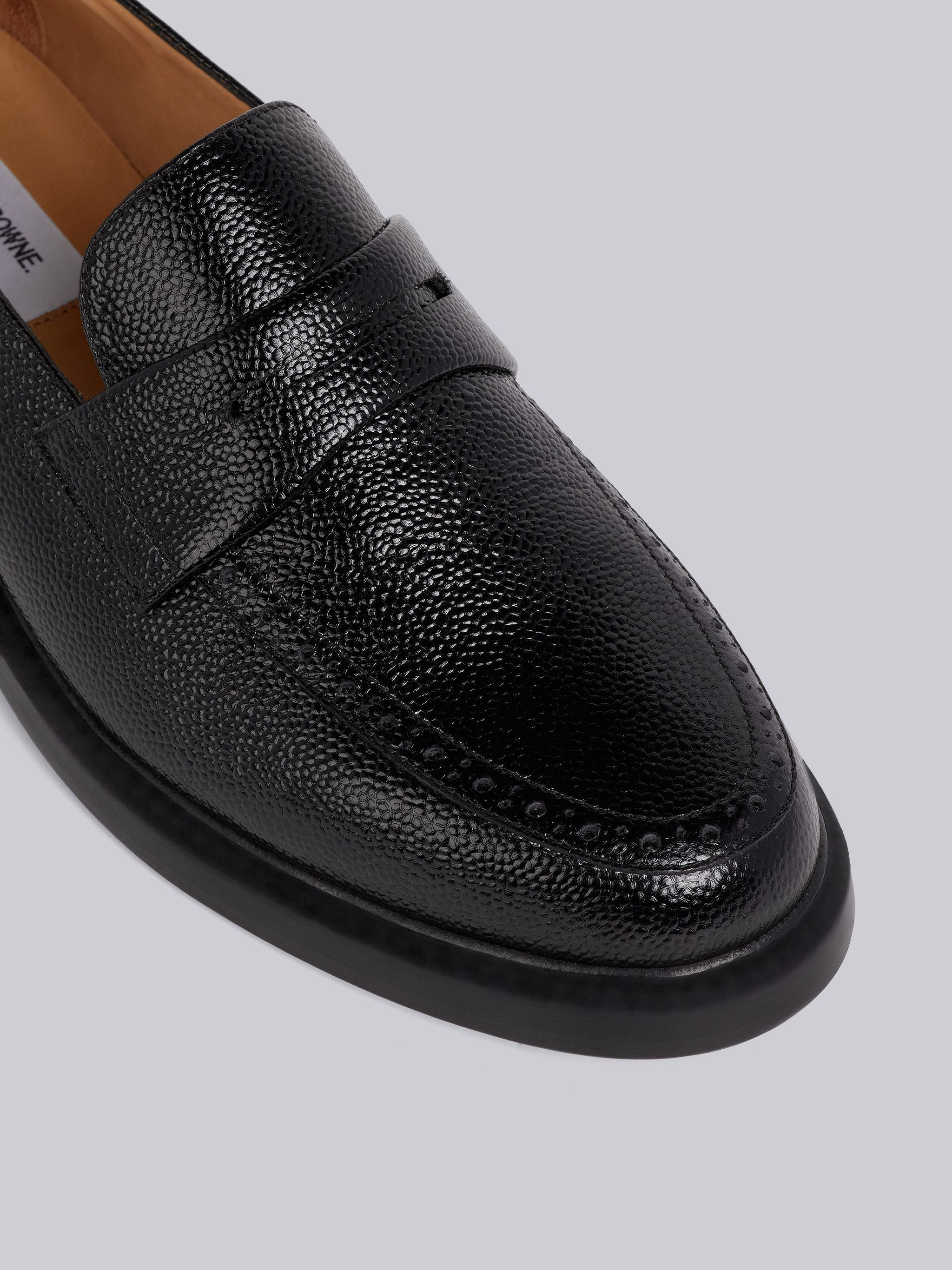 Black Pebble Grain Rubber Sole Penny Loafer - 2