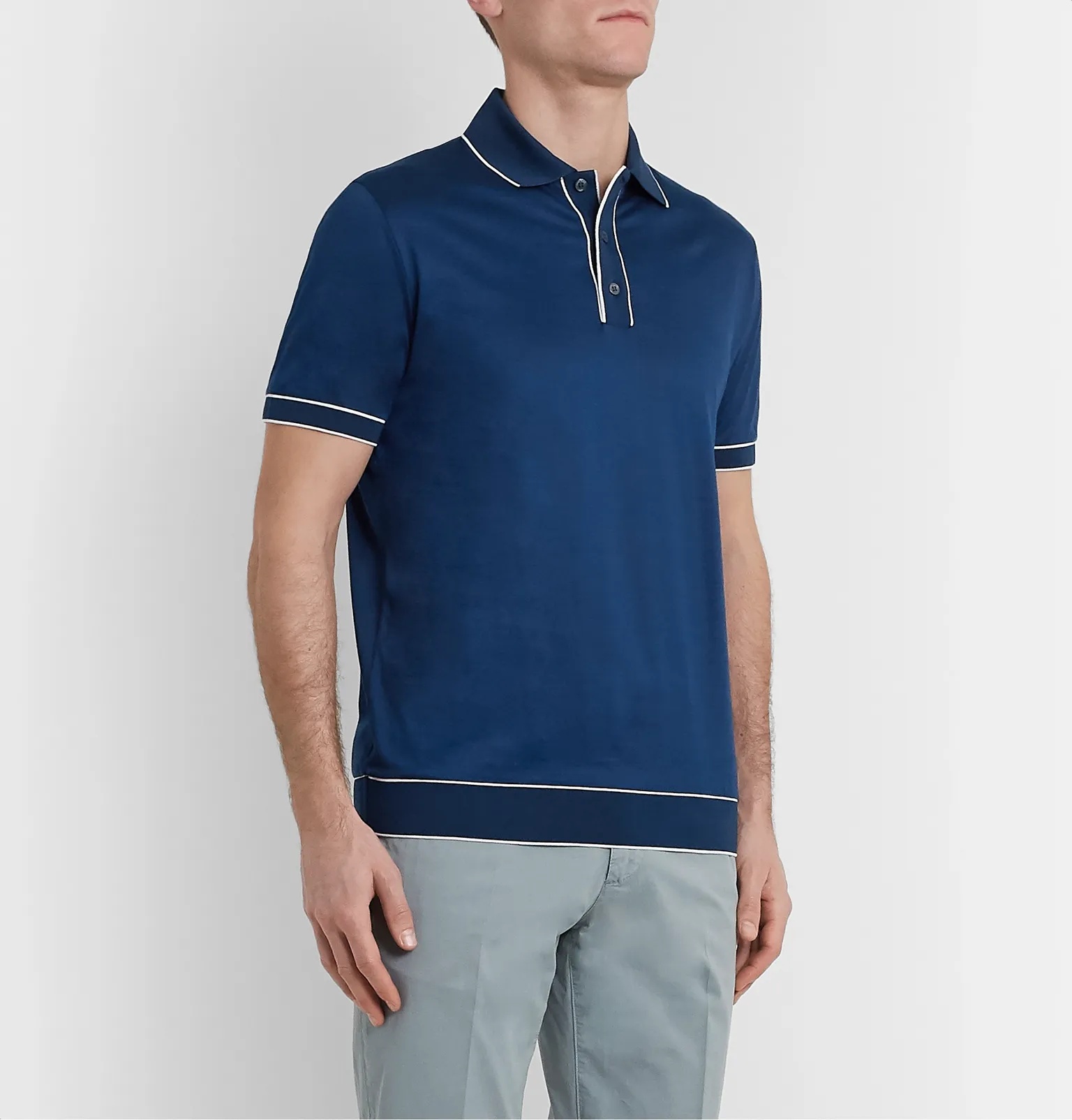 Slim-Fit Contrast-Tipped Cotton-Jersey Polo Shirt - 4