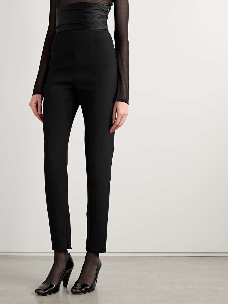 Lenro pleated satin-trimmed grain de poudre straight-leg pants 3