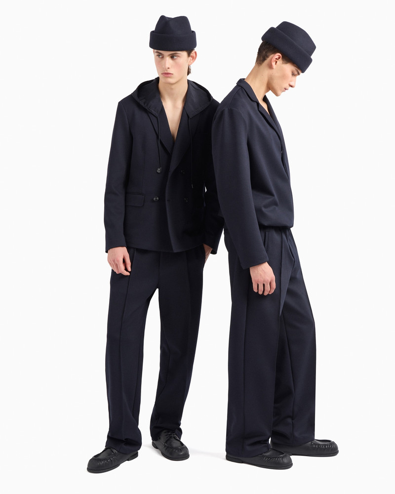 EMPORIO ARMANI Double-breasted blazer in a soft wool-blend cloth with a nylon hood outlook