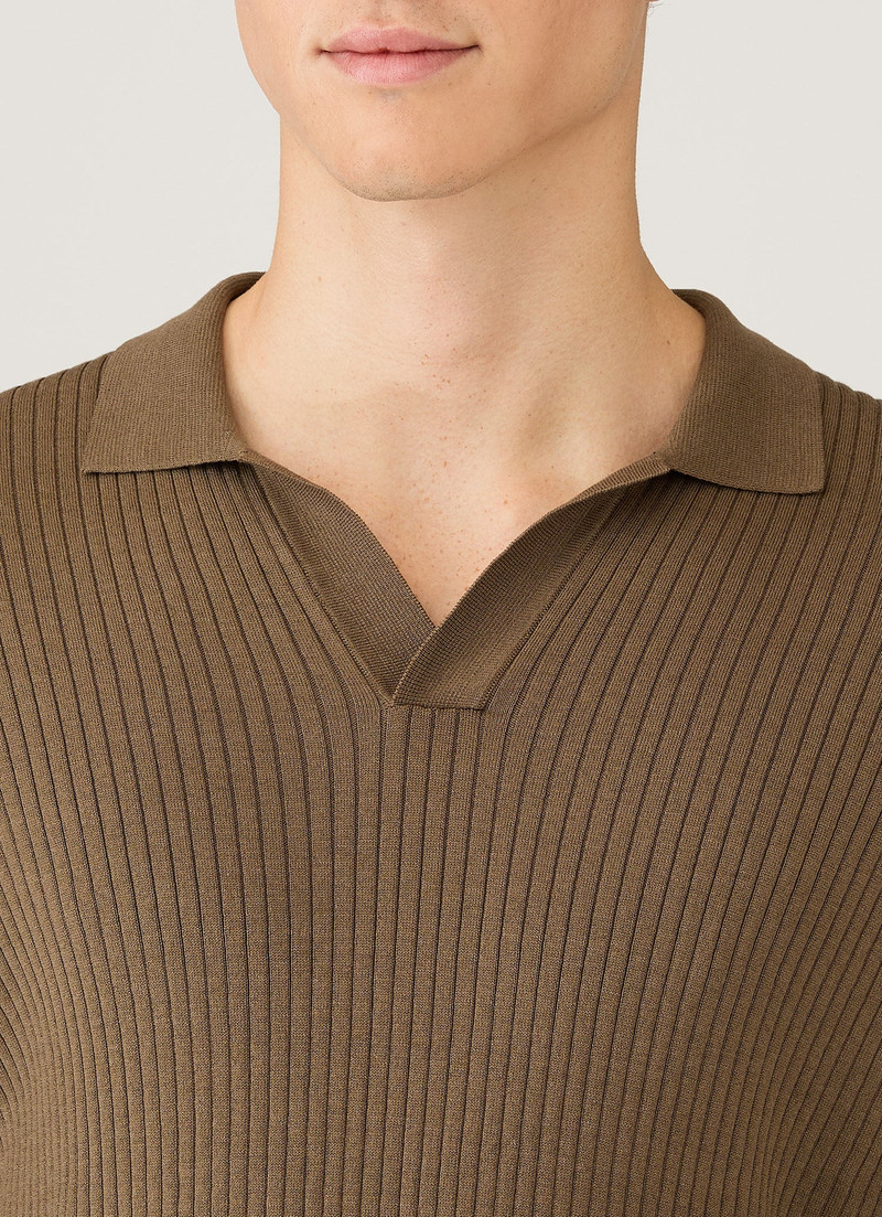 Long Sleeve Fine Rib Silk Cotton Polo Shirt 6