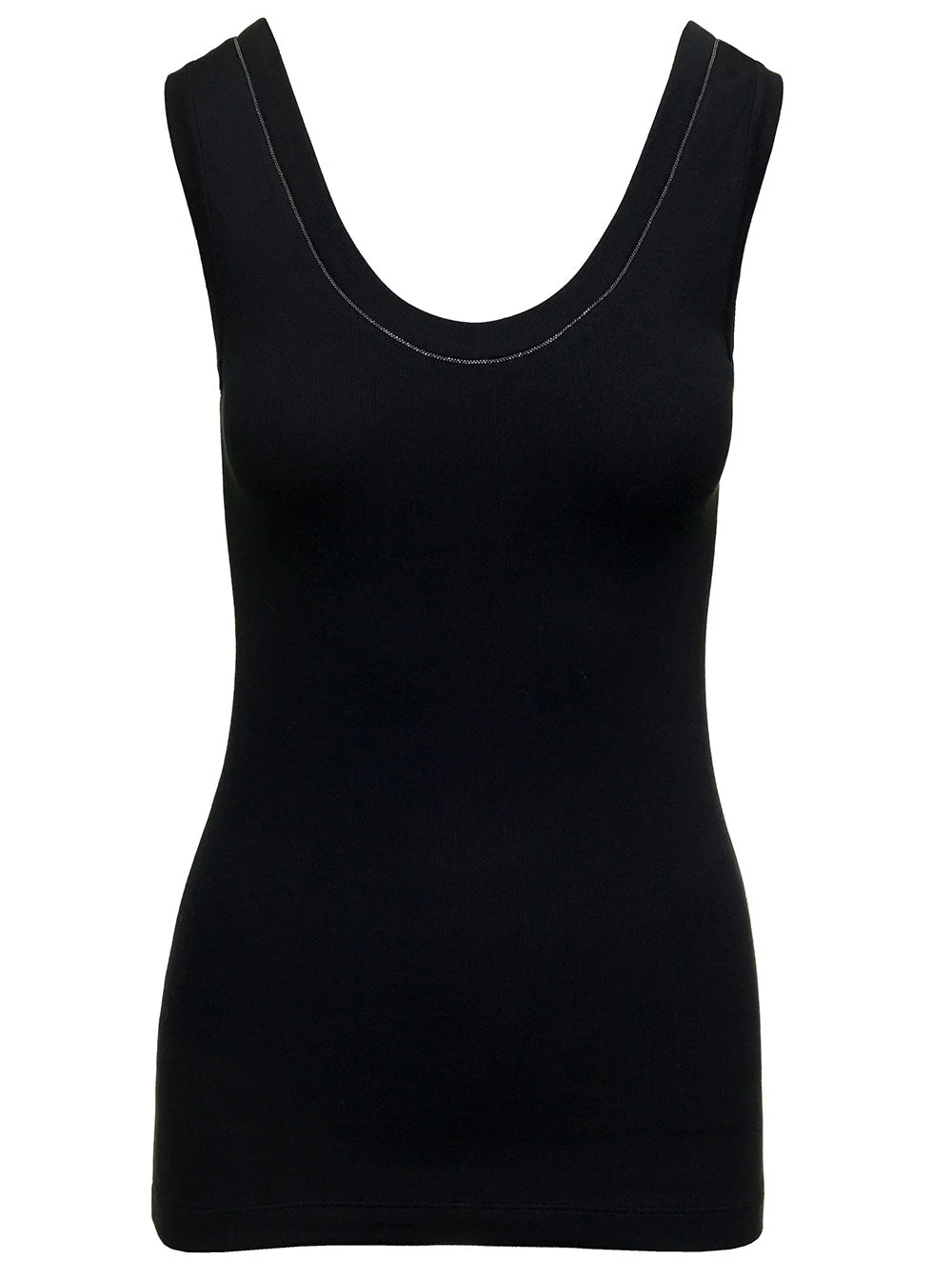 Black Top With Round Neckline And Monile Details Cotton Women Tops - 1