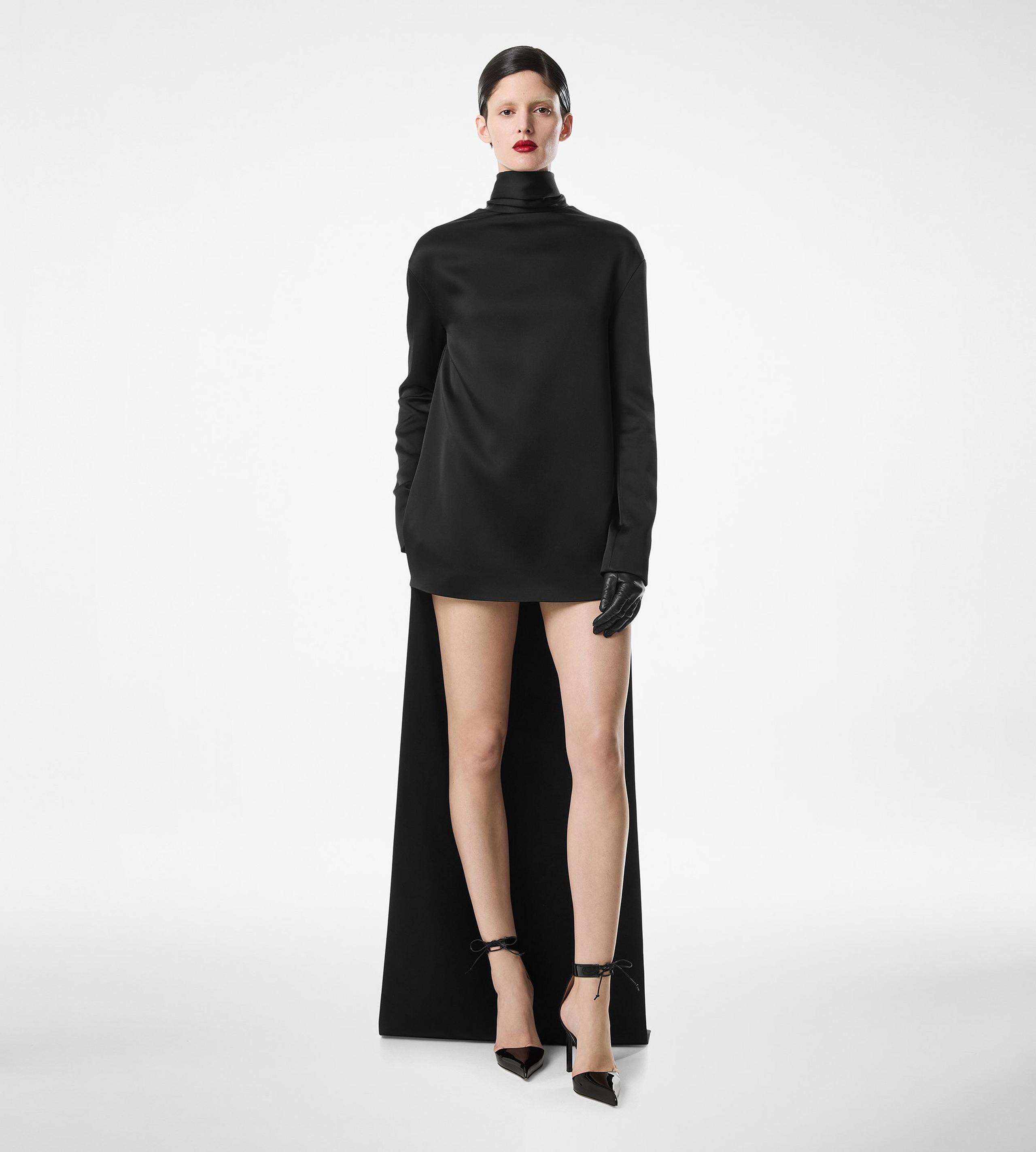 SHINY CREPE MOCK NECK COCKTAIL DRESS - 3