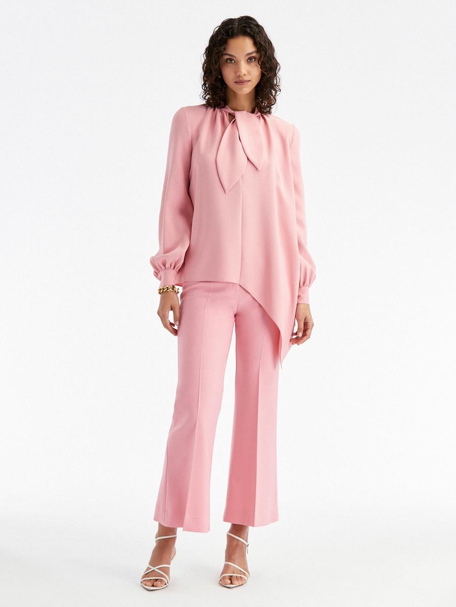 TIE-NECK ASYMMETRICAL DRAPED BLOUSE - 2