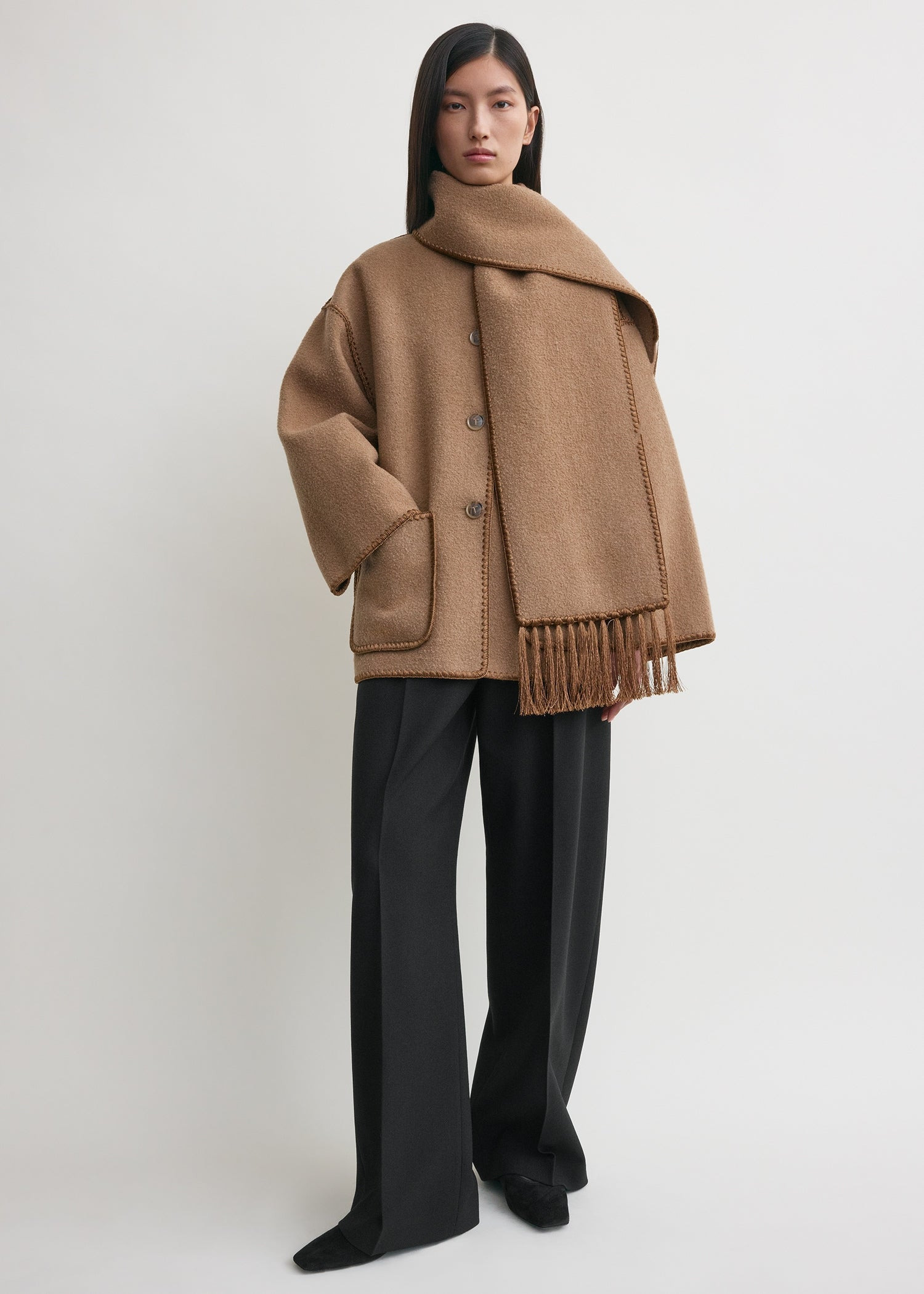 Embroidered scarf jacket camel - 2