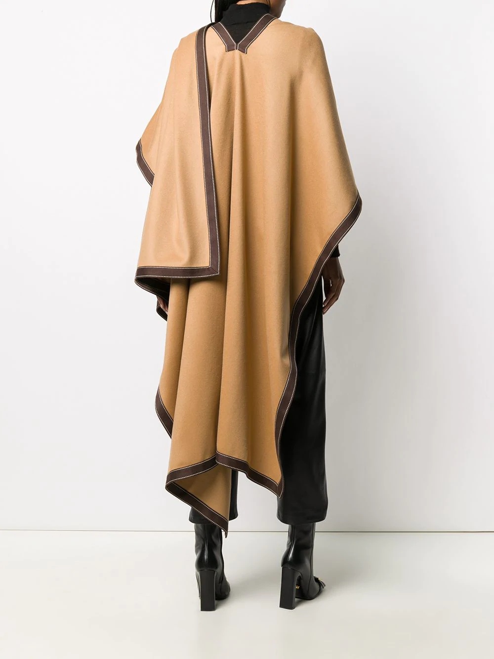 contrast-trim draped poncho - 4