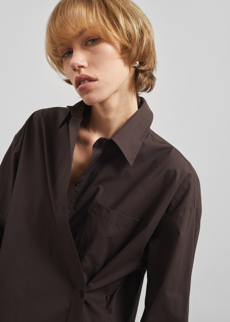 Ornella Side Button-Up Shirt - Brown 1
