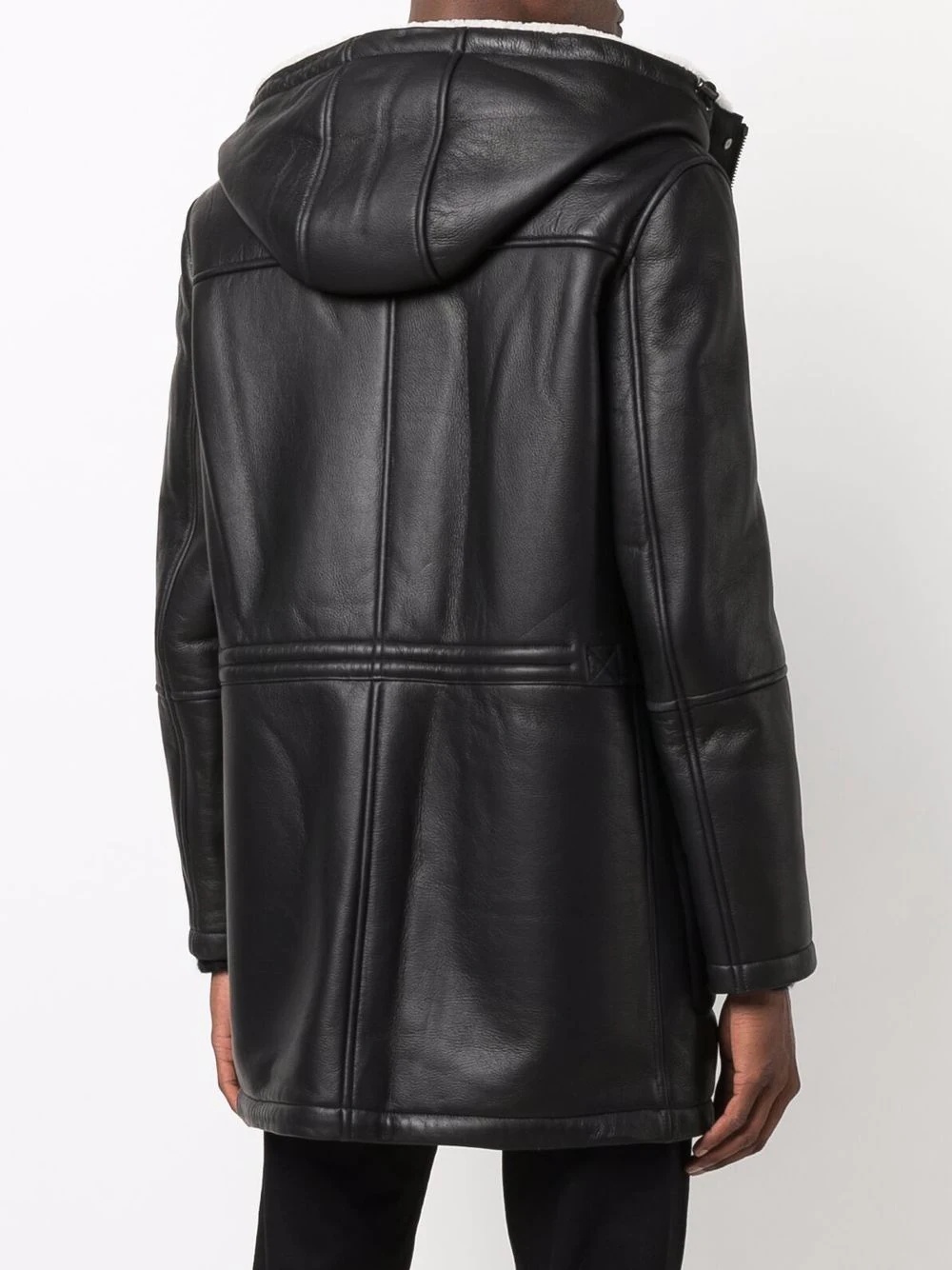 hooded shearling-trim leather coat - 4