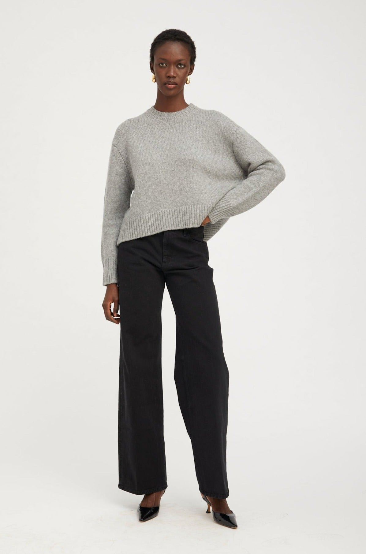GREY HEAVY CASHMERE SWEATER - 2