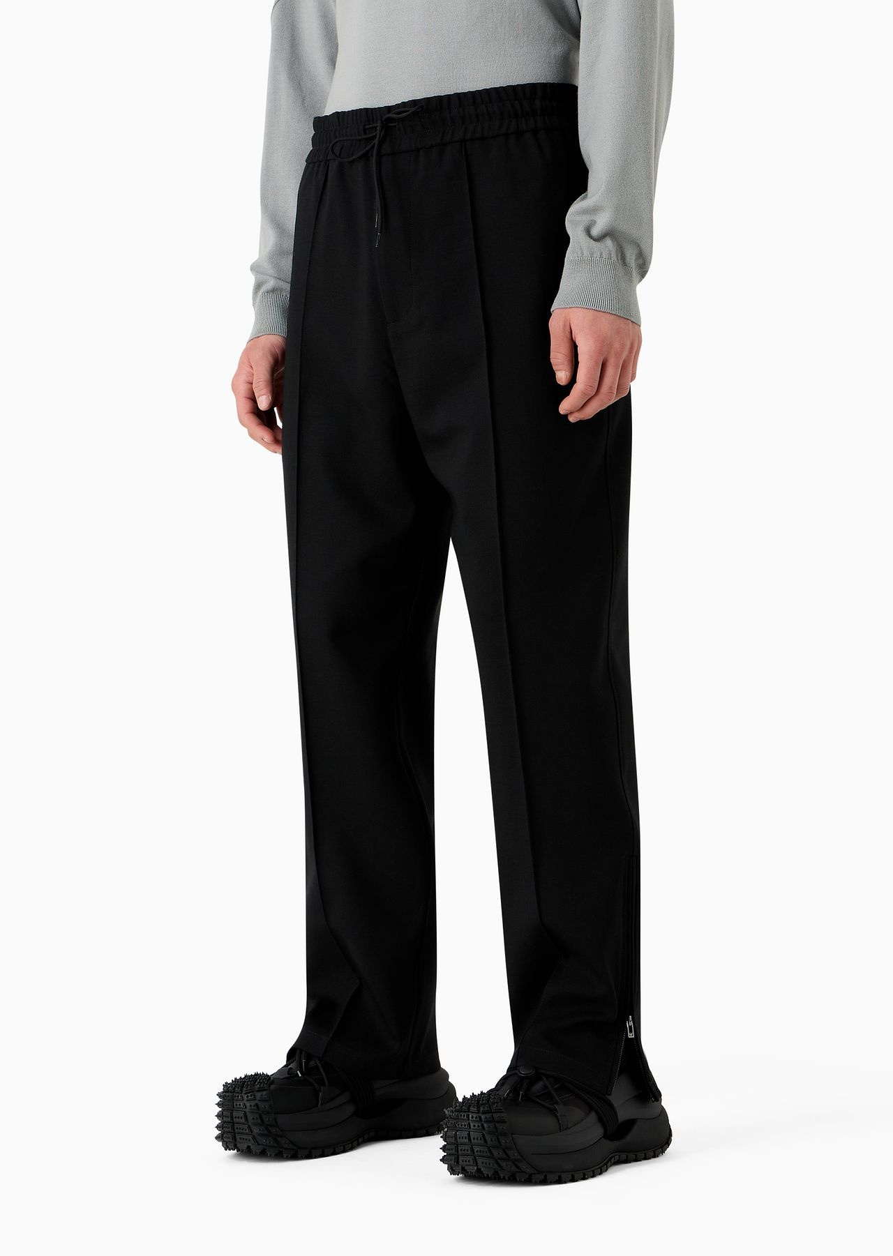 Wool-blend drawstring trousers with veining - 2