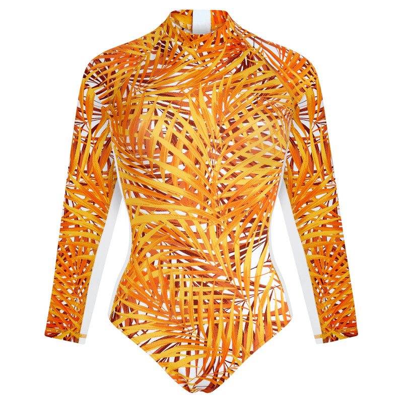 Women UV Protection One-piece Rashguard Palm Leaves 1