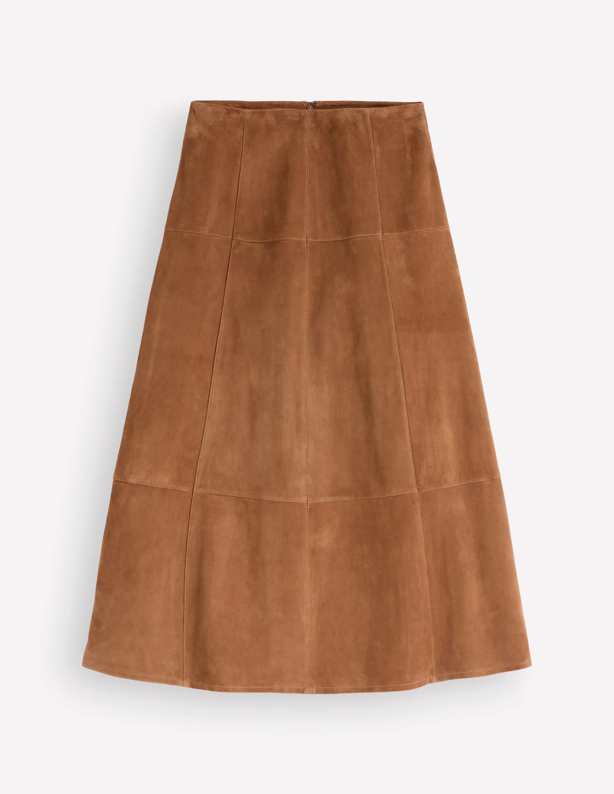 Suede Panelled Midi Skirt-Tan - 1