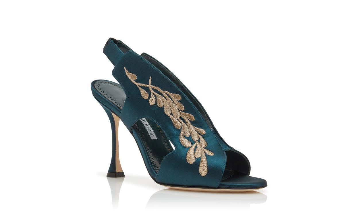 Navy Blue and Gold Satin Slingback Sandals - 3
