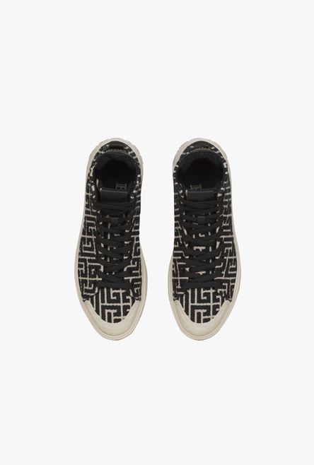 Bicolor ivory and black jacquard B-Court high-top sneakers - 4