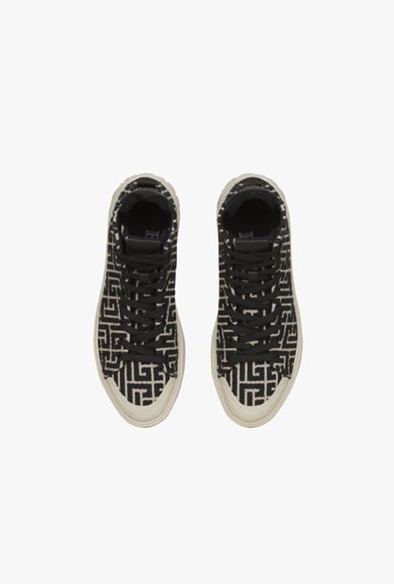 Bicolor ivory and black jacquard B-Court high-top sneakers 4