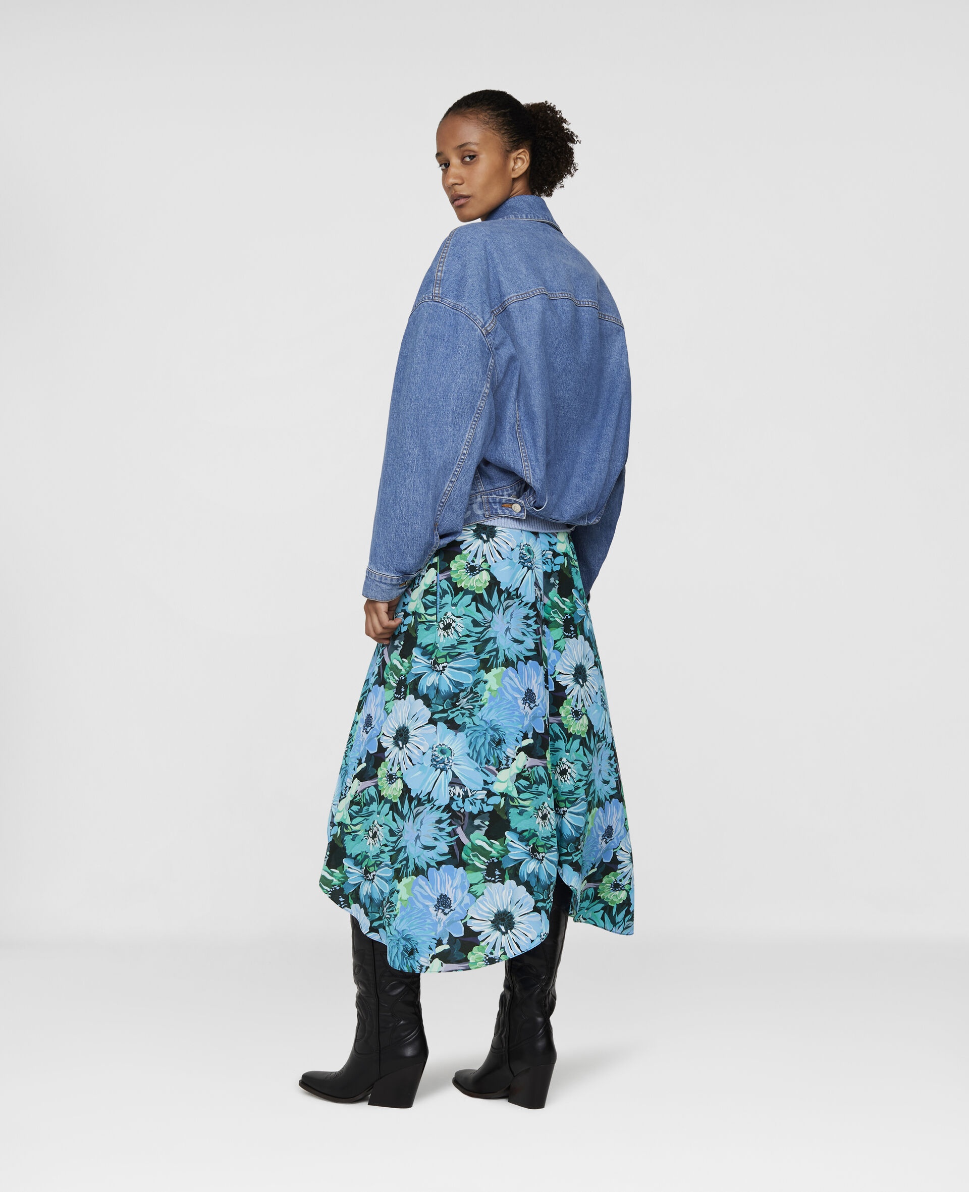 Painted Floral Print Silk Skirt - 3