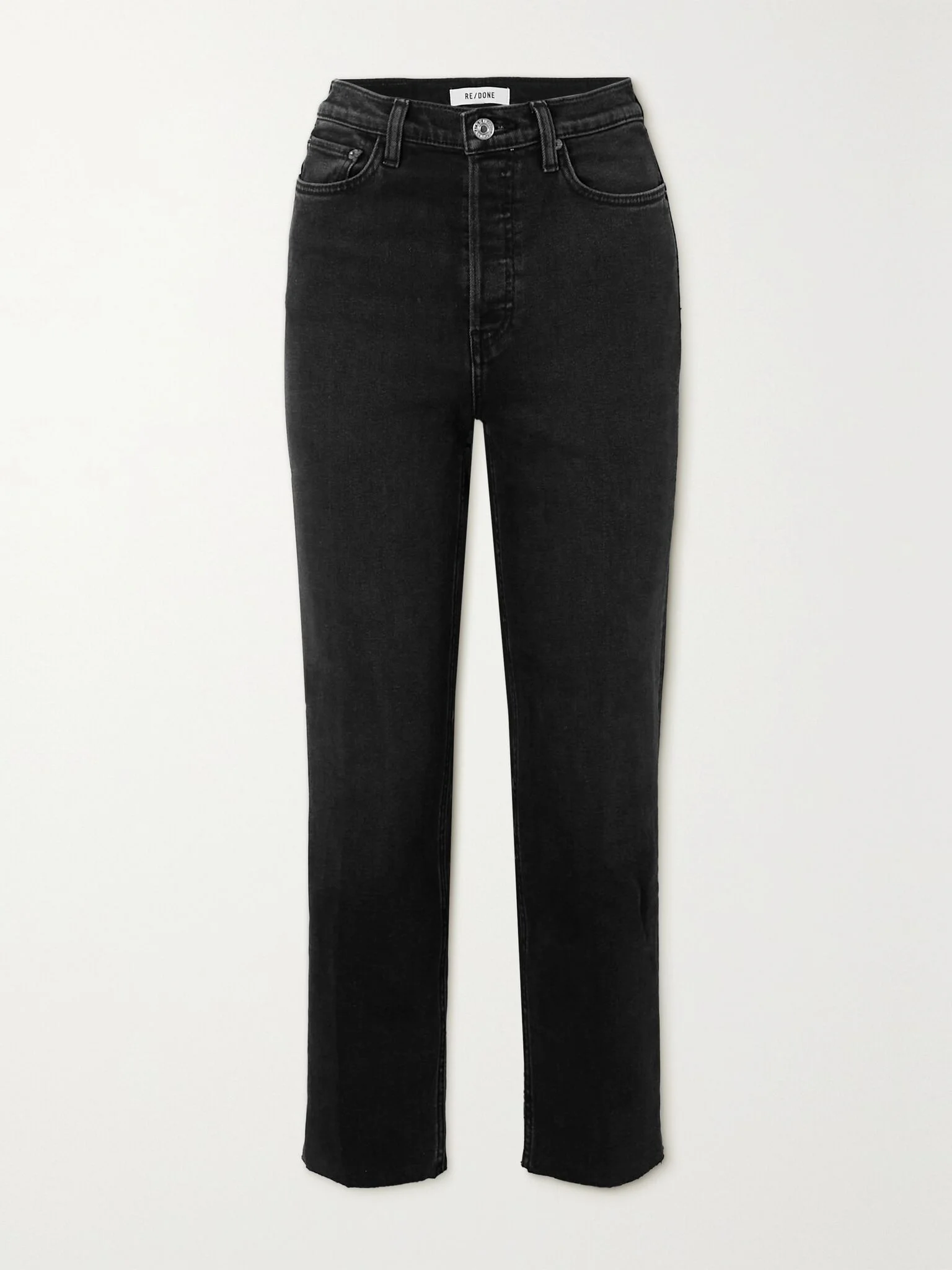 70s Stove Pipe cropped distressed high-rise straight-leg jeans Black - 1