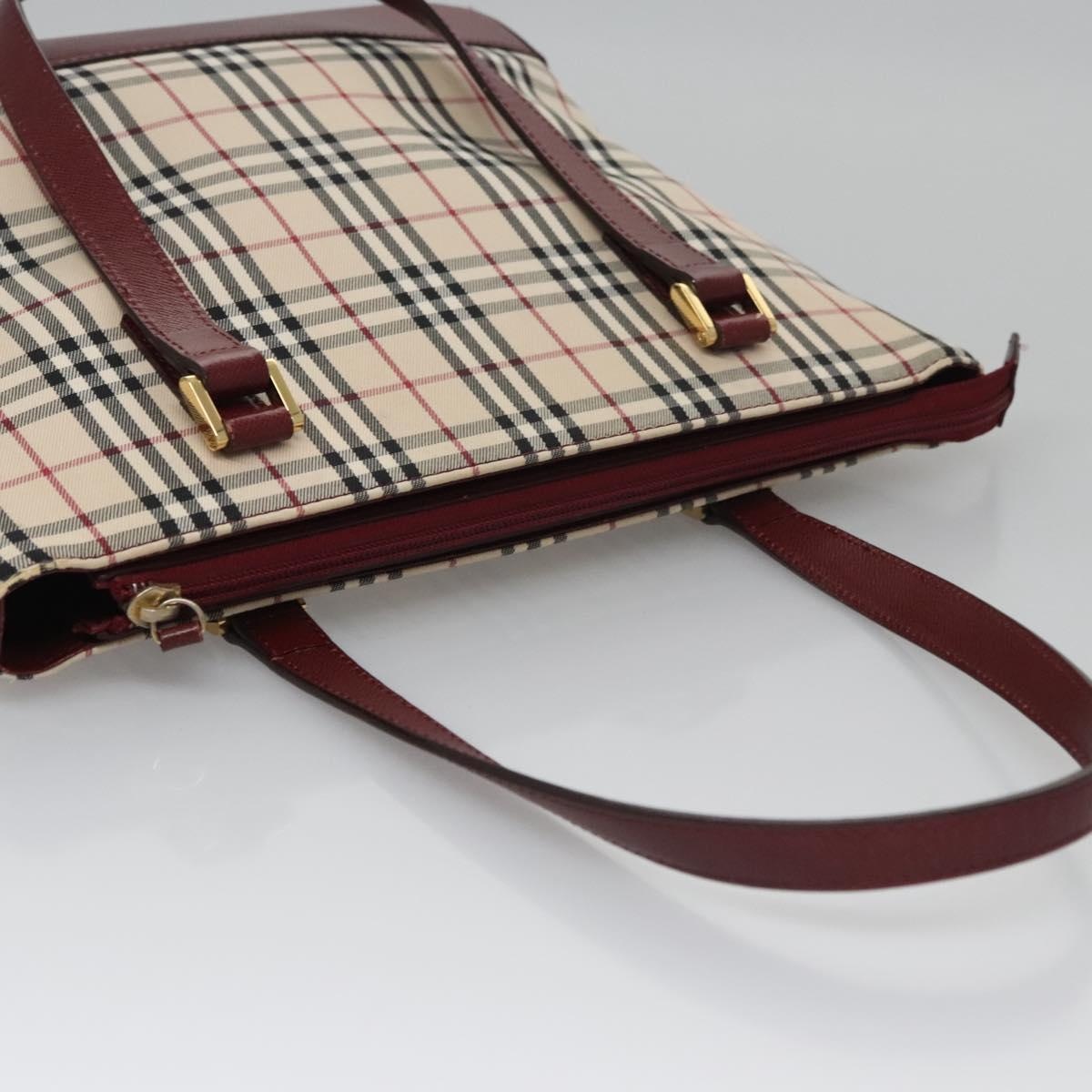 Burberry Nova Check Tote Bag Canvas Leather Beige Red Gold - 7