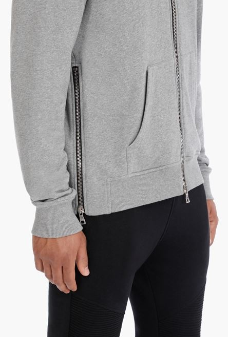 Gray cotton sweatshirt with small multicolor Balmain Paris logo - 8