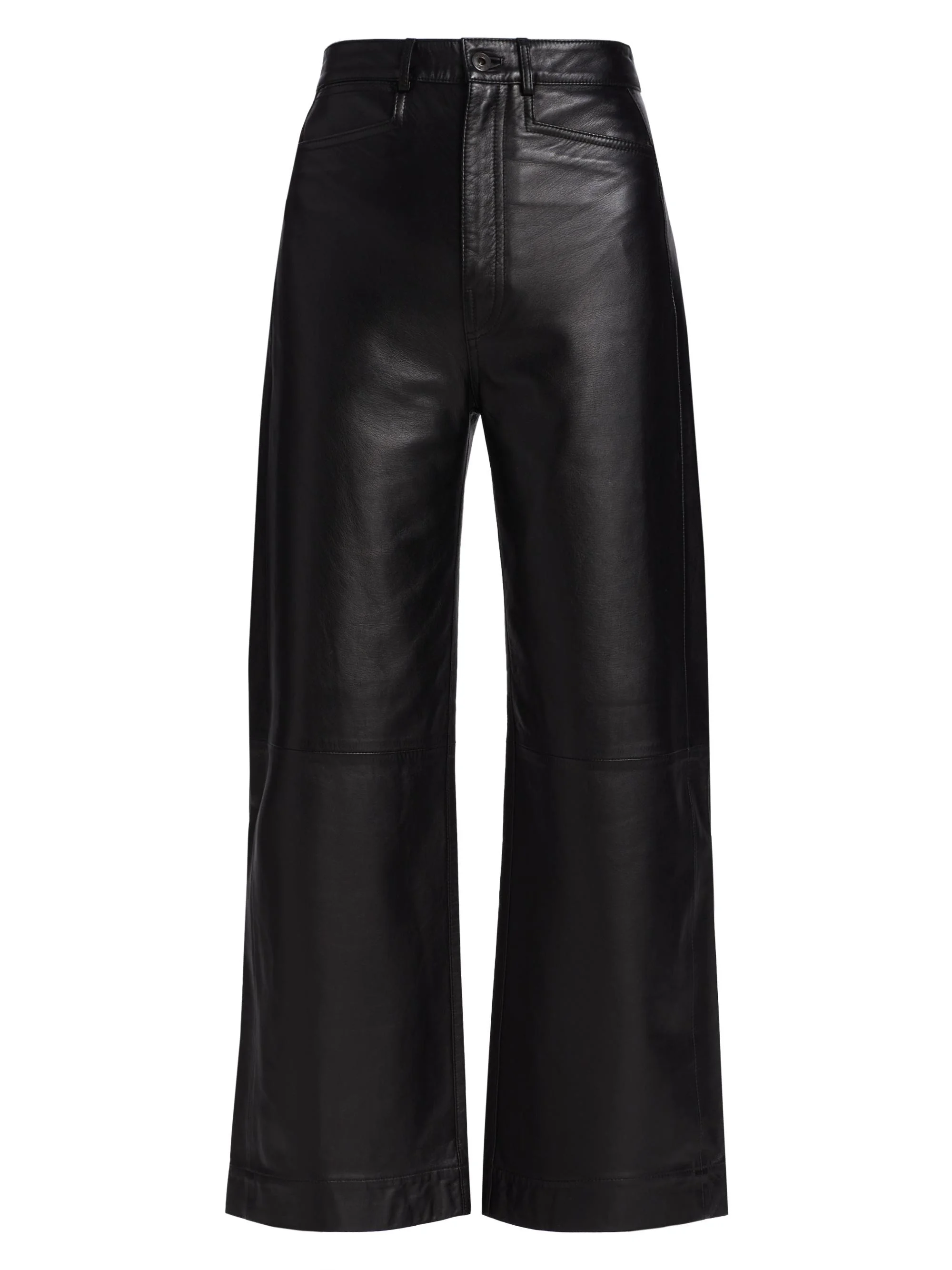 Women's Nappa Leather Wide-Leg Culottes - Black - 1