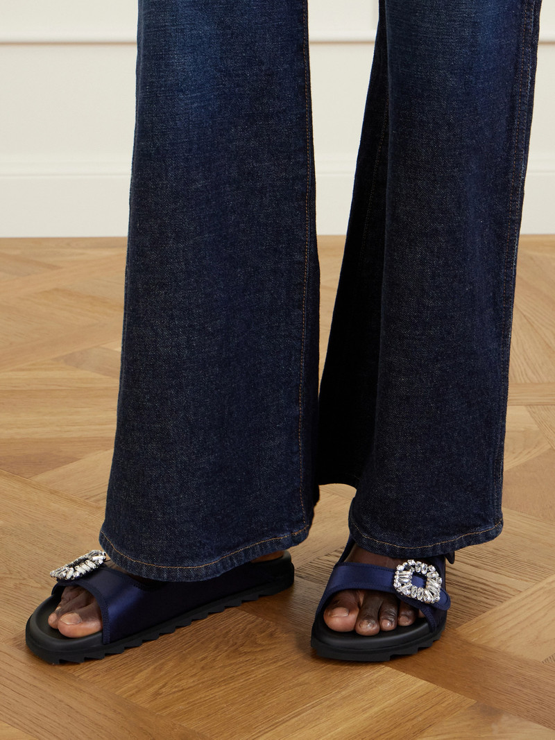 Roger Vivier Slidy Viv Crystal-embellished Grosgrain-trimmed Satin Slides outlook