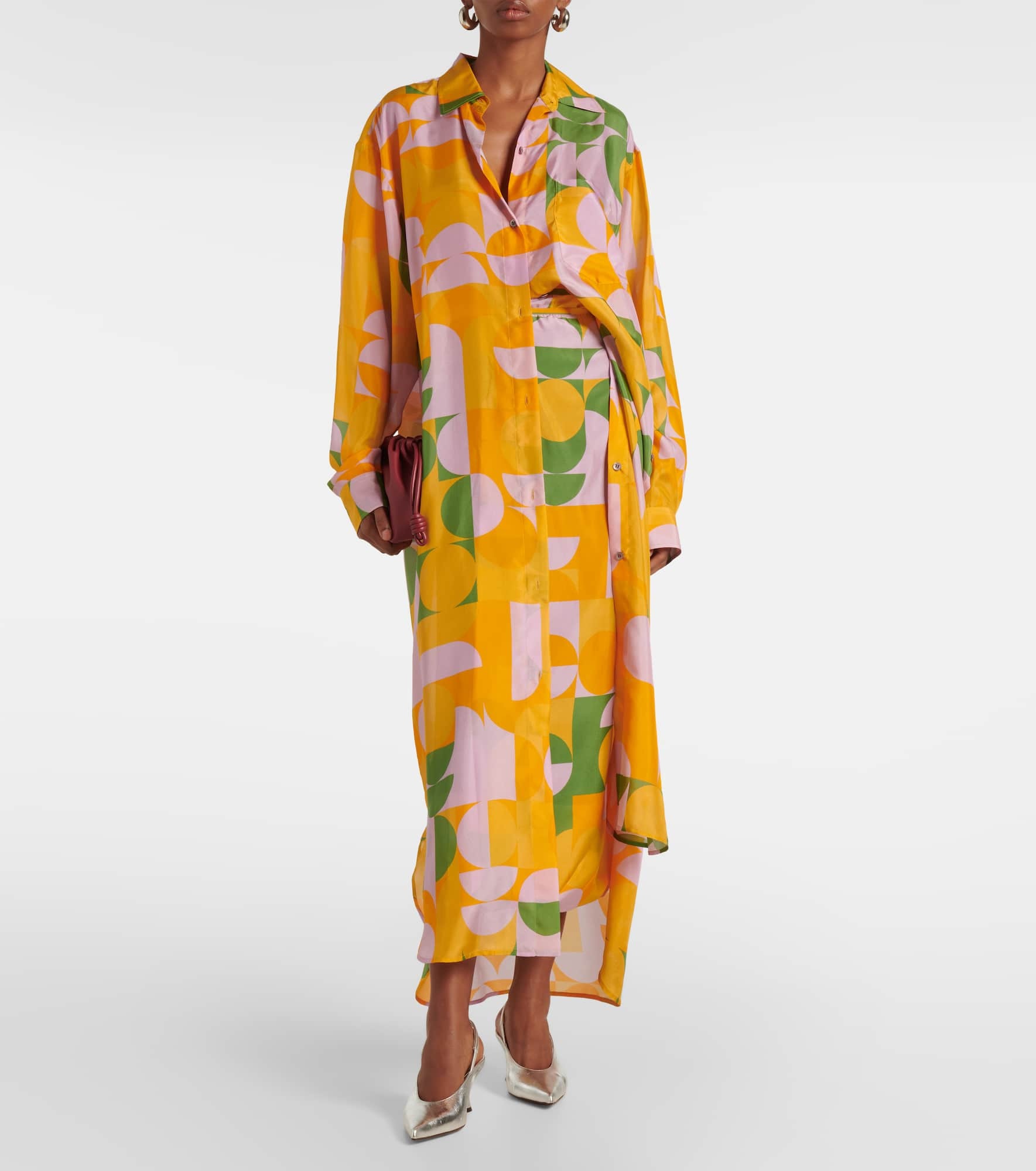 Printed silk pongee shirt dress - 2