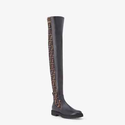 FENDI Black leather thigh-high boots outlook