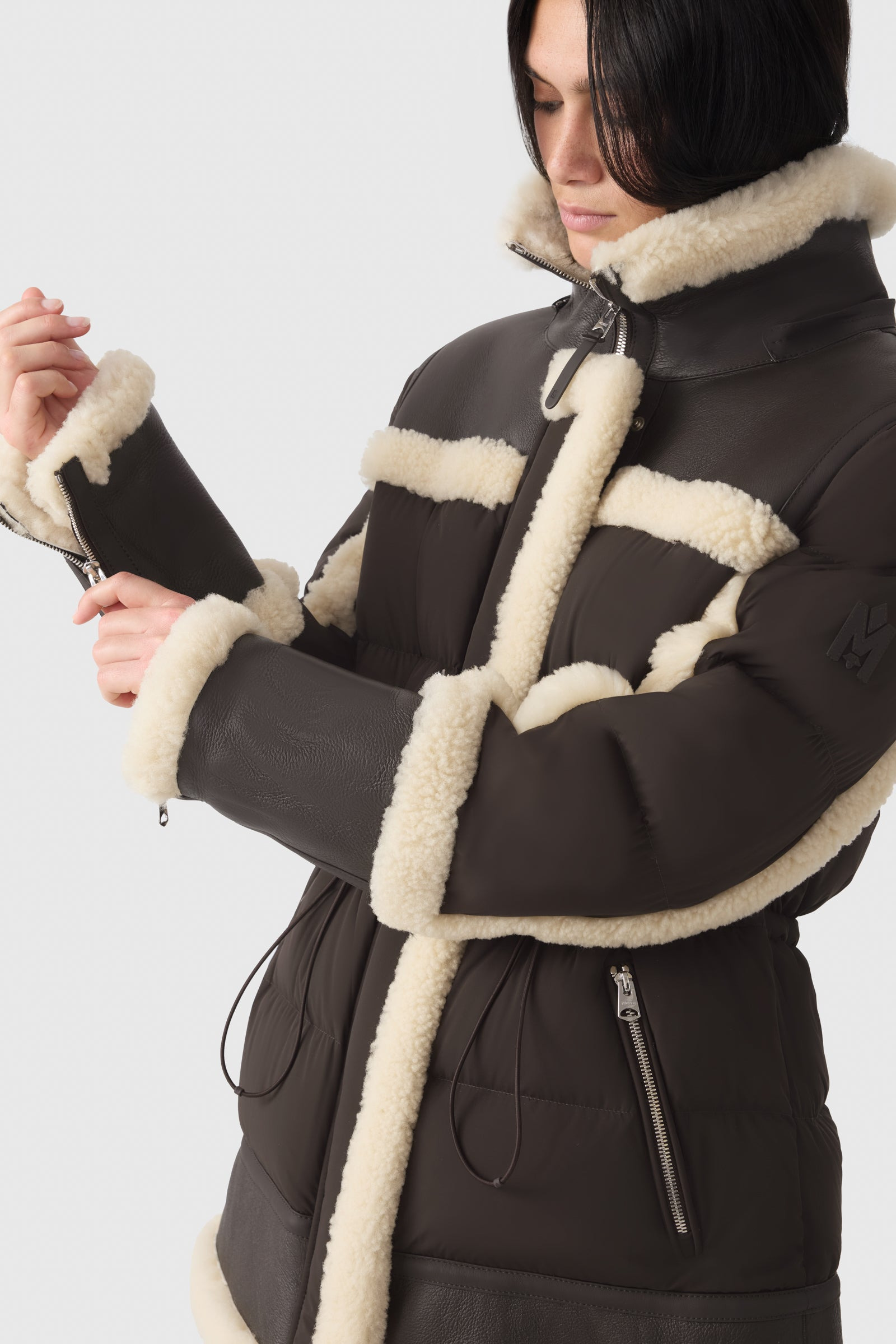 LILIBETH Mixed-media shearling down parka - 7