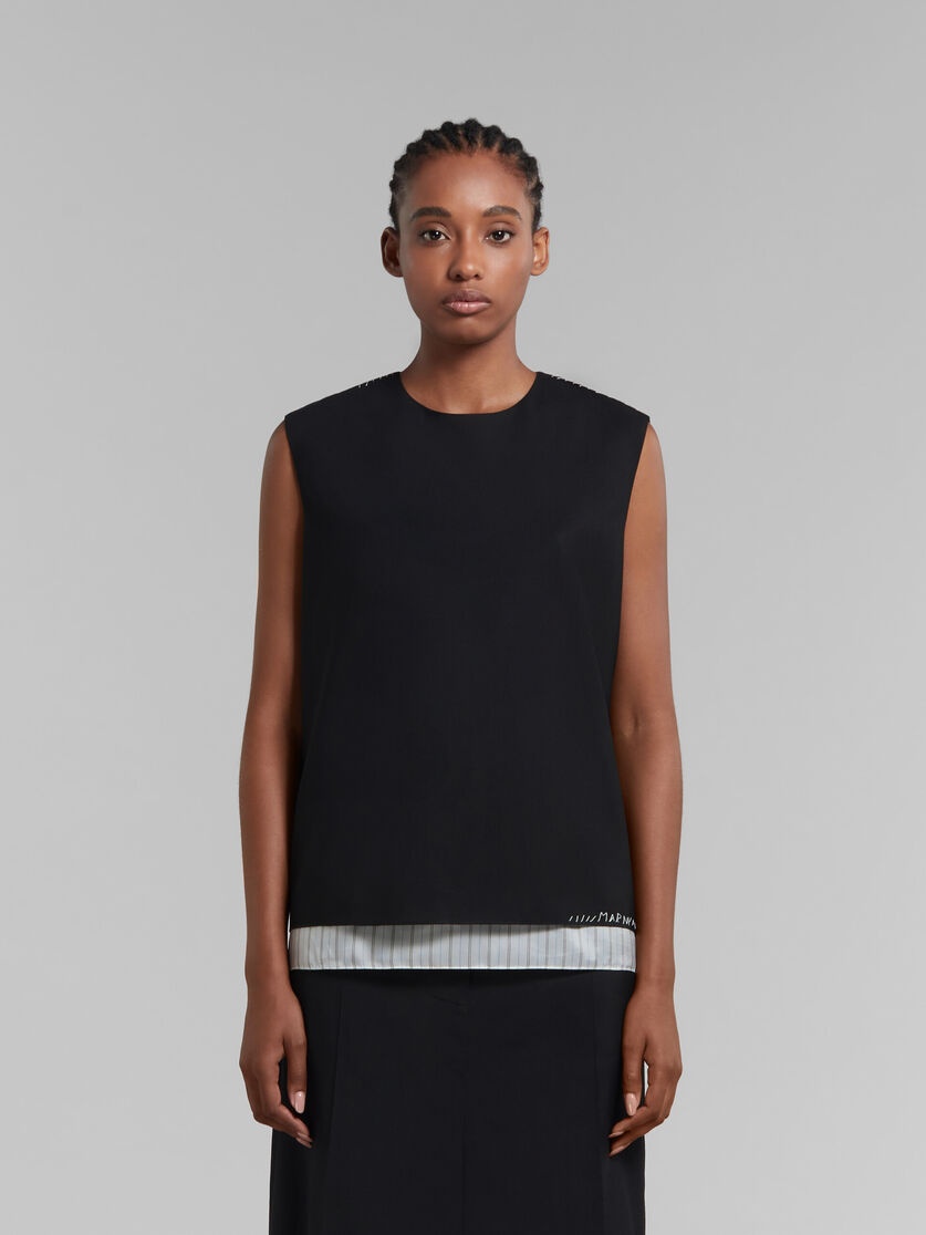 BLACK TROPICAL WOOL SLEEVELESS TOP WITH MARNI MENDING - 2