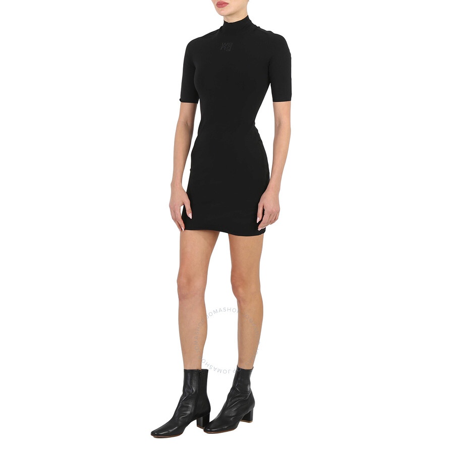 T by Alexander Wang Ladies Black Logo Applique Mock Neck Body-Con Minidress - 4