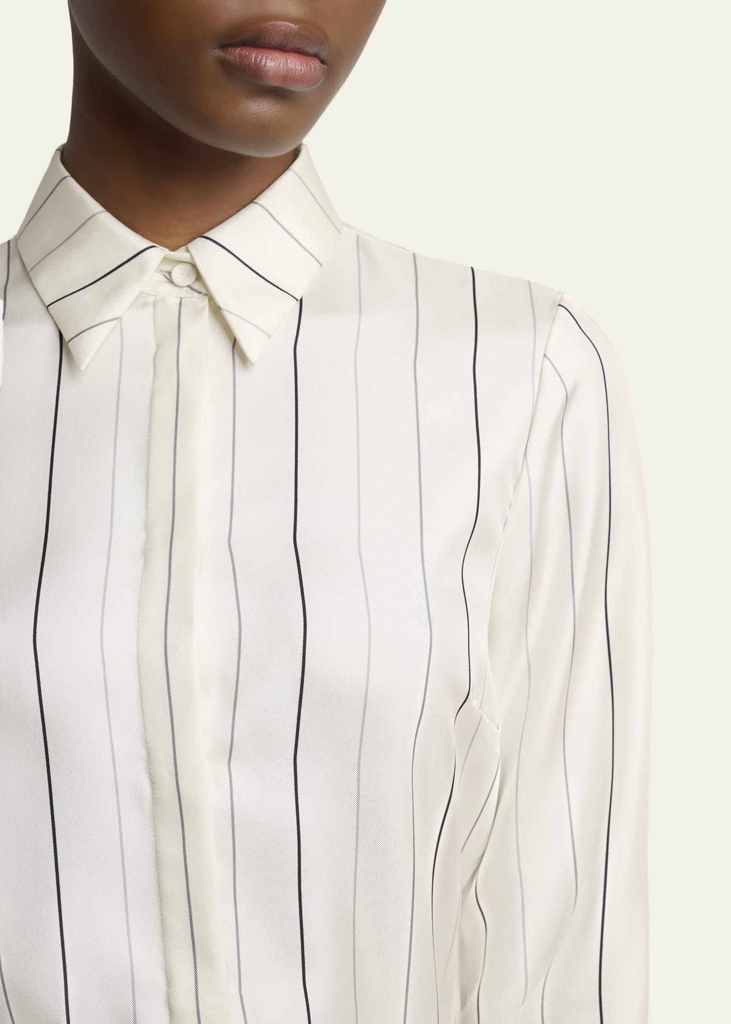 Henri Pinstripe Silk Button-Down Blouse - 5