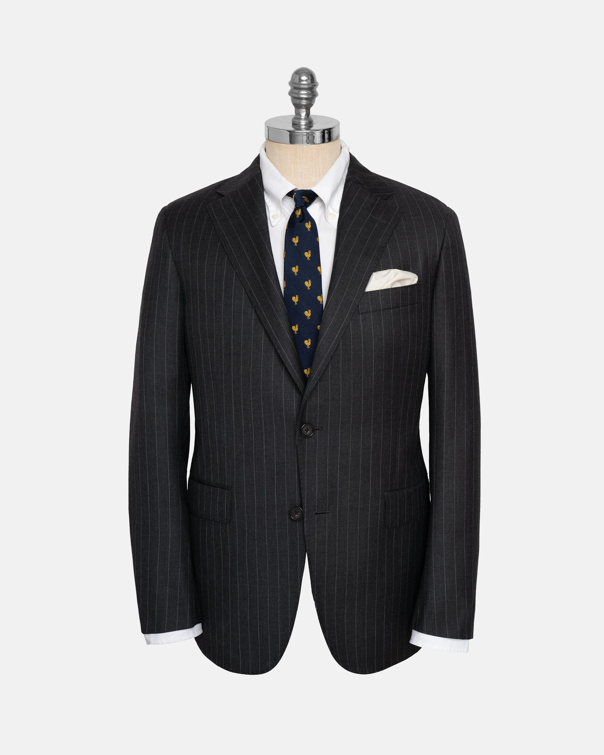 MADE-IN-USA CHARCOAL CHALKSTRIPE TWO-BUTTON DARTED SUIT - 1