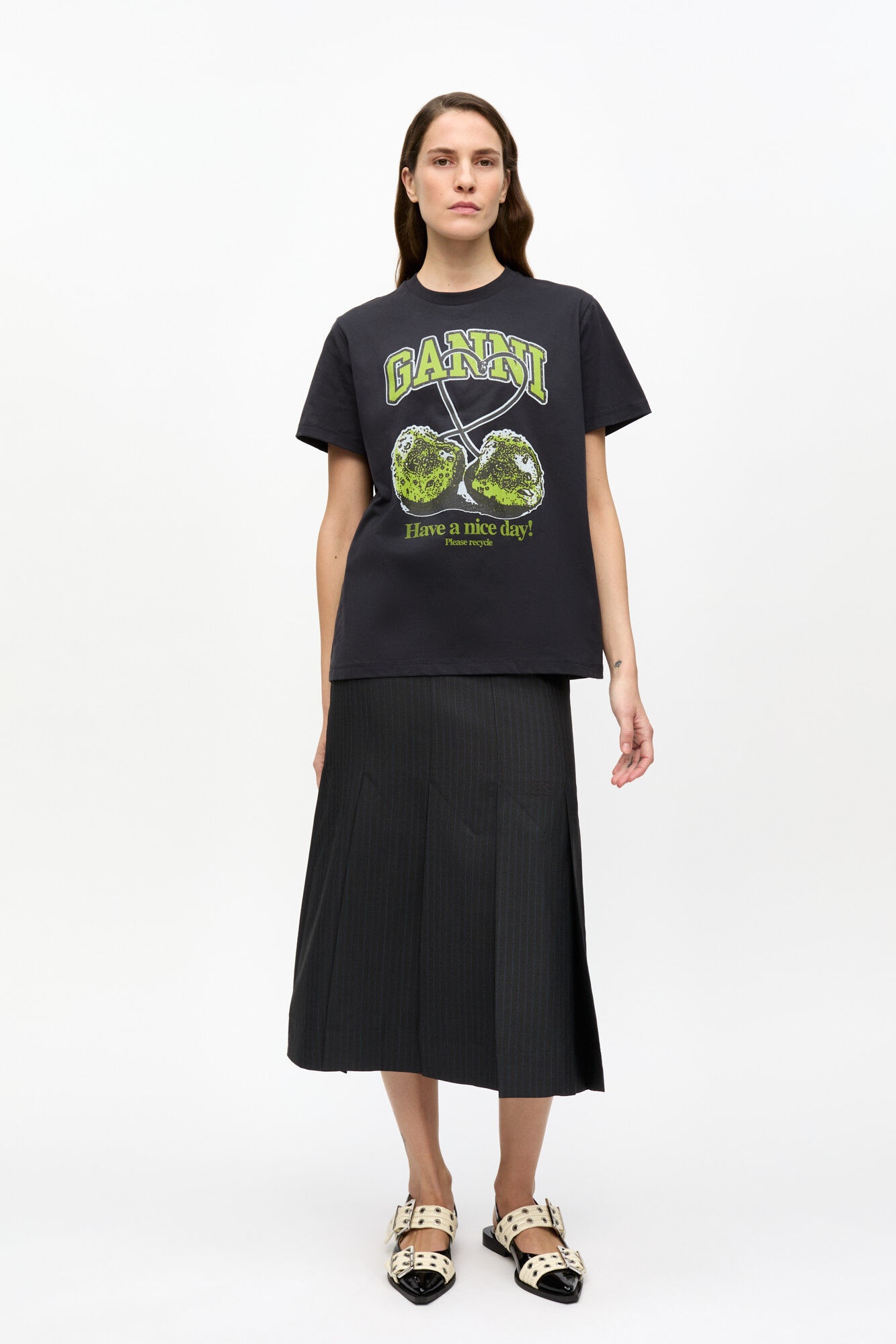 BLACK BASIC JERSEY GREEN CHERRY RELAXED T-SHIRT - 3