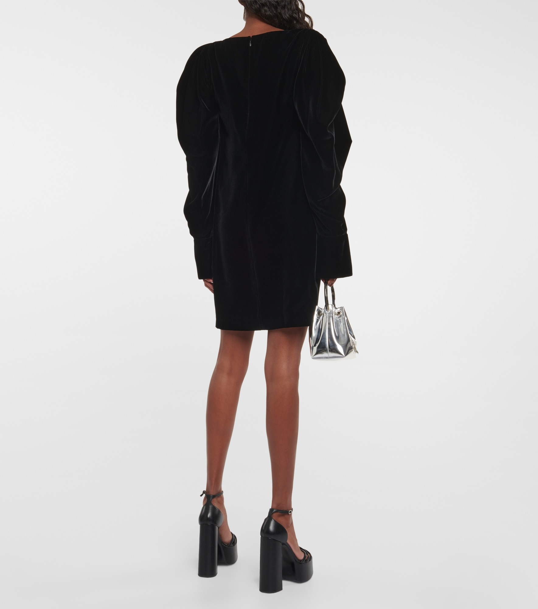 Puff-sleeve velvet minidress - 3