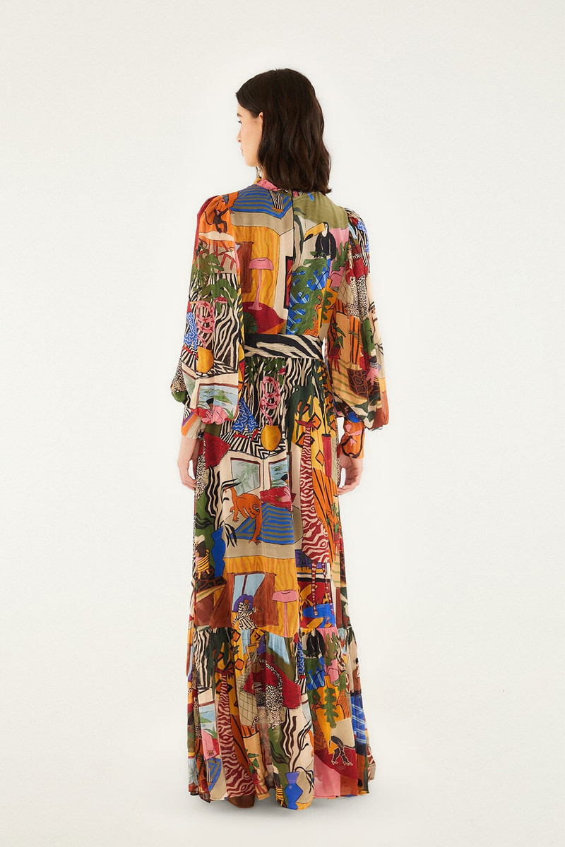Tropical Multicolor Long Sleeve Maxi Dress 4