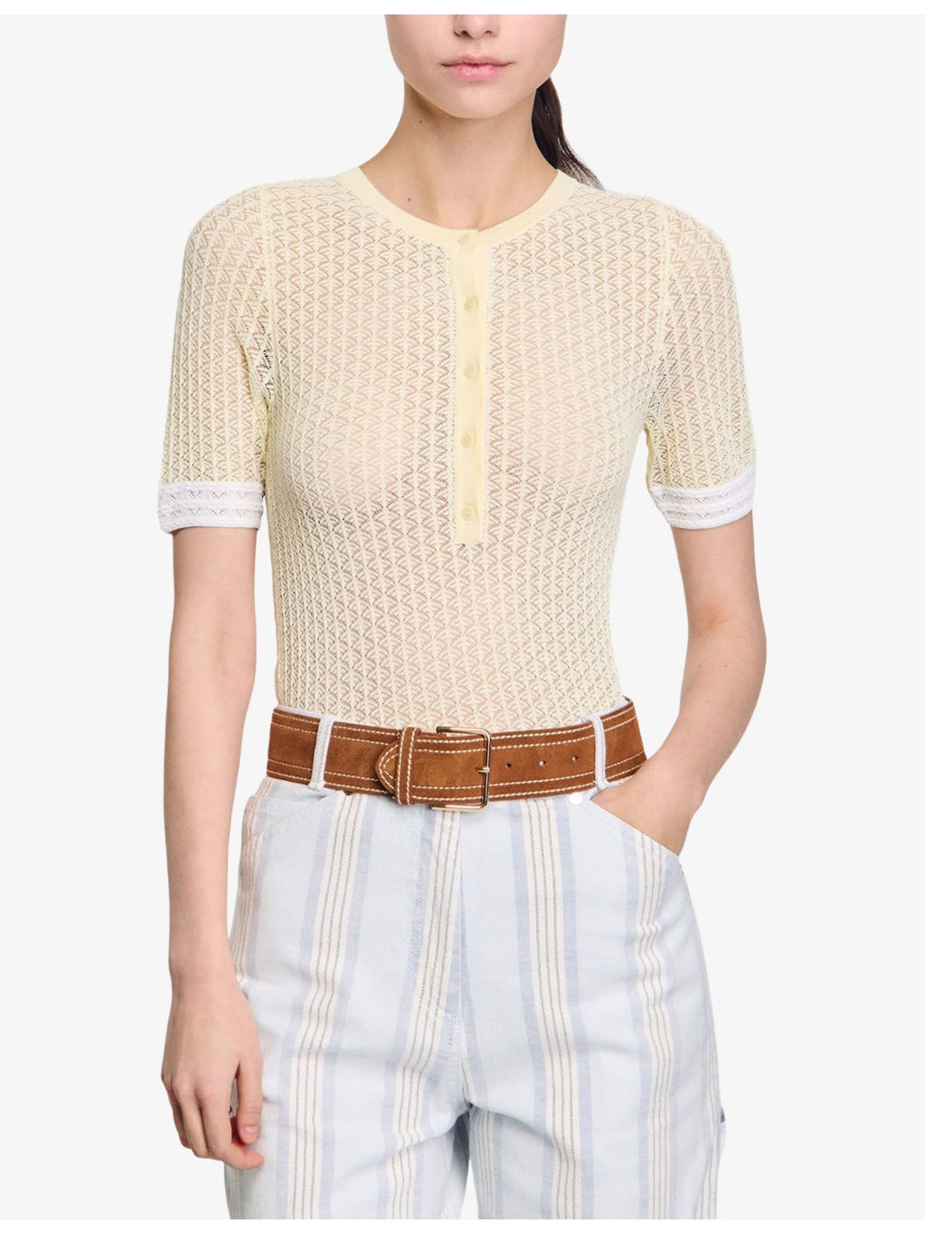 Short-Sleeve Pointelle-Knit Jumper - 3
