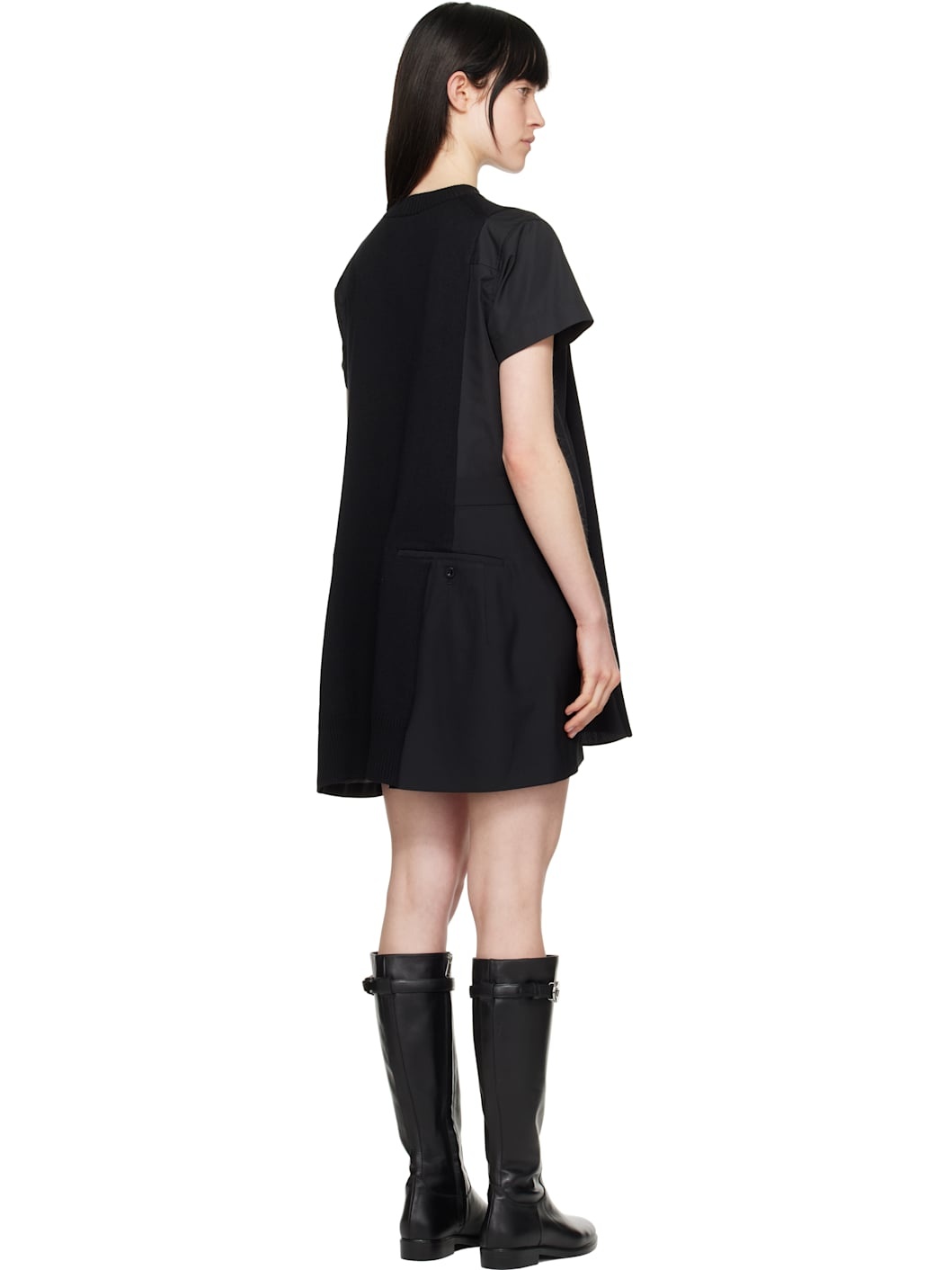 Navy Poplin & Knit Minidress - 3